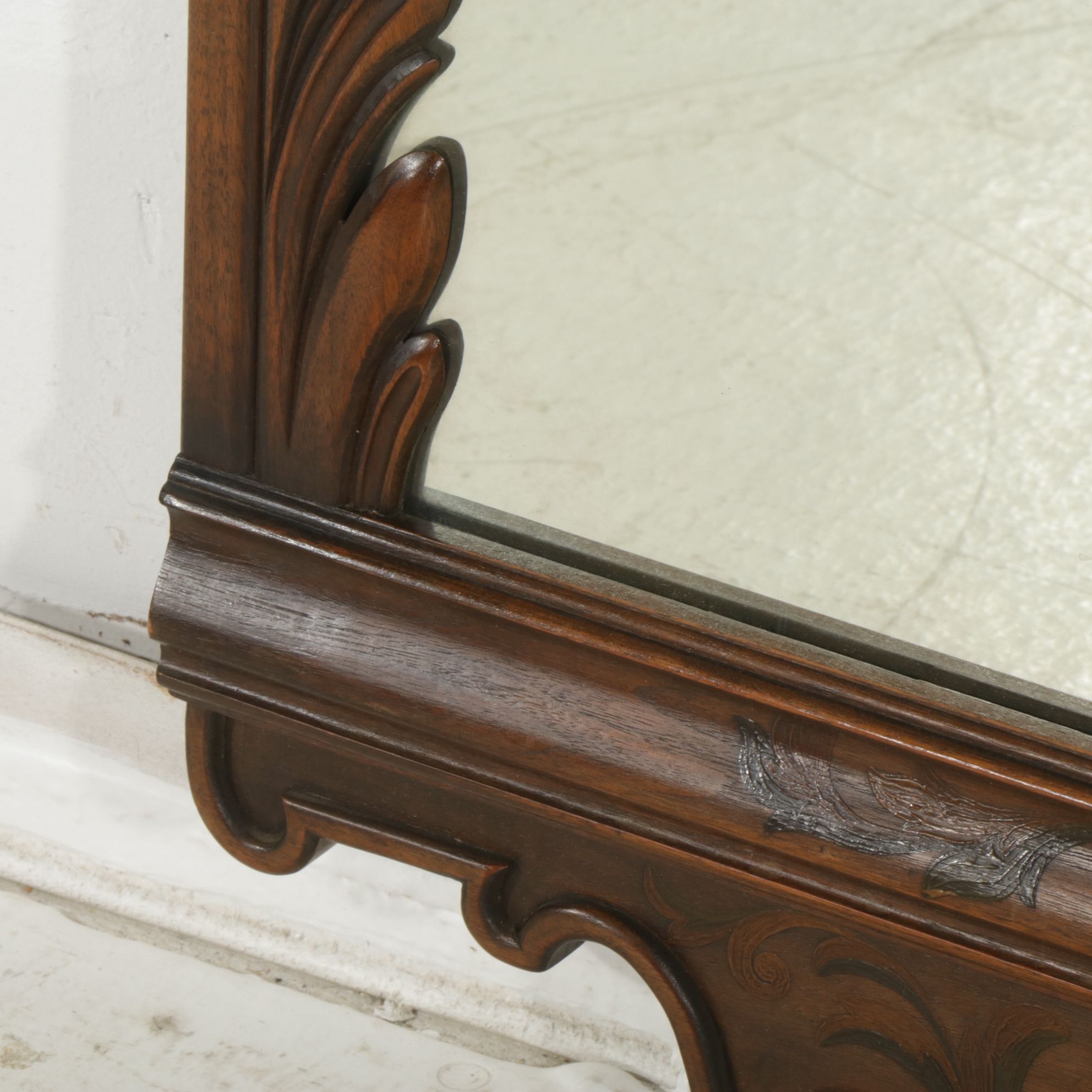 Kittinger Paint Decorated Walnut Wall Mirror, Mid-20th Century