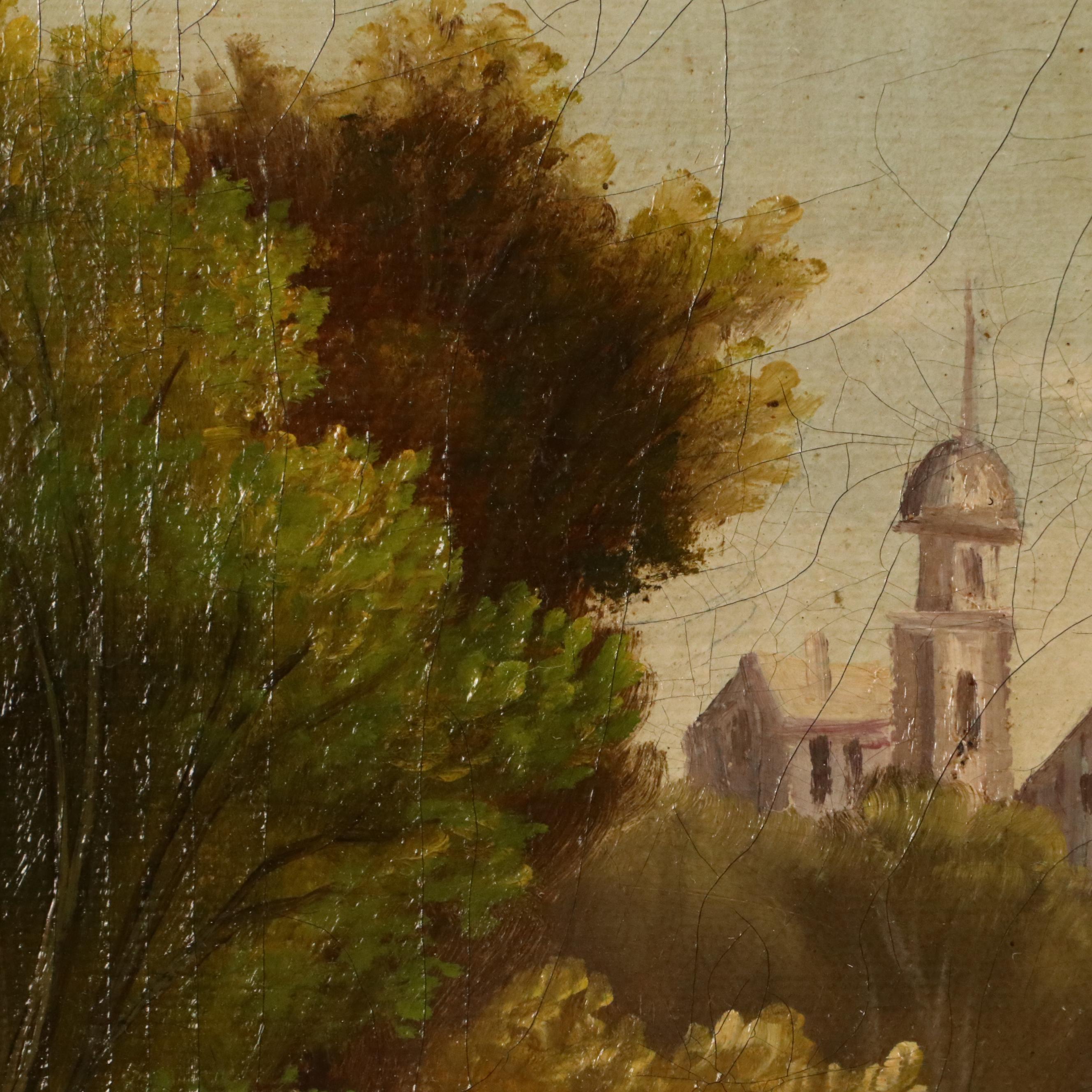 Ben Brinx Oil Painting of River Landscape with Fisherman