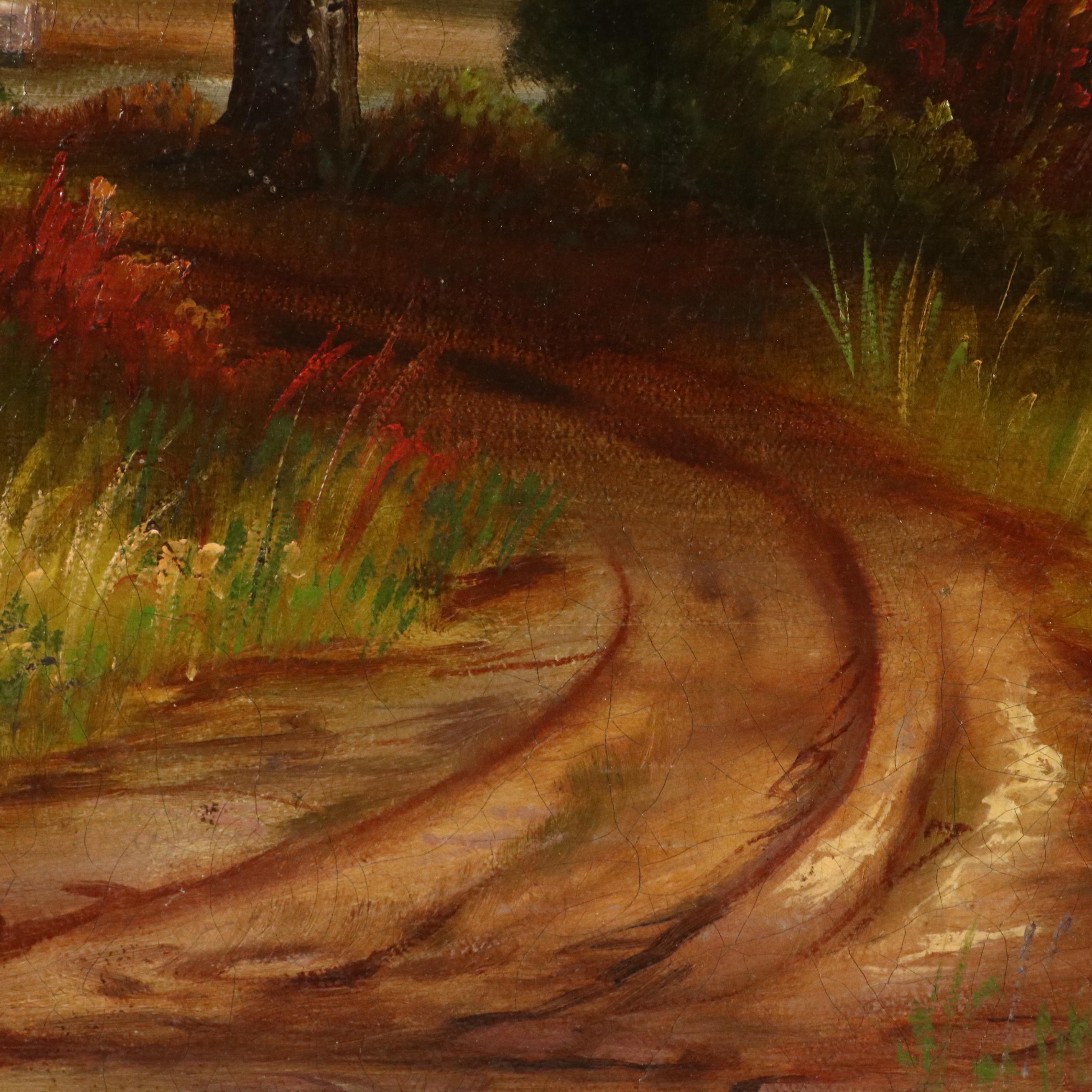 Ben Brinx Oil Painting of River Landscape with Fisherman