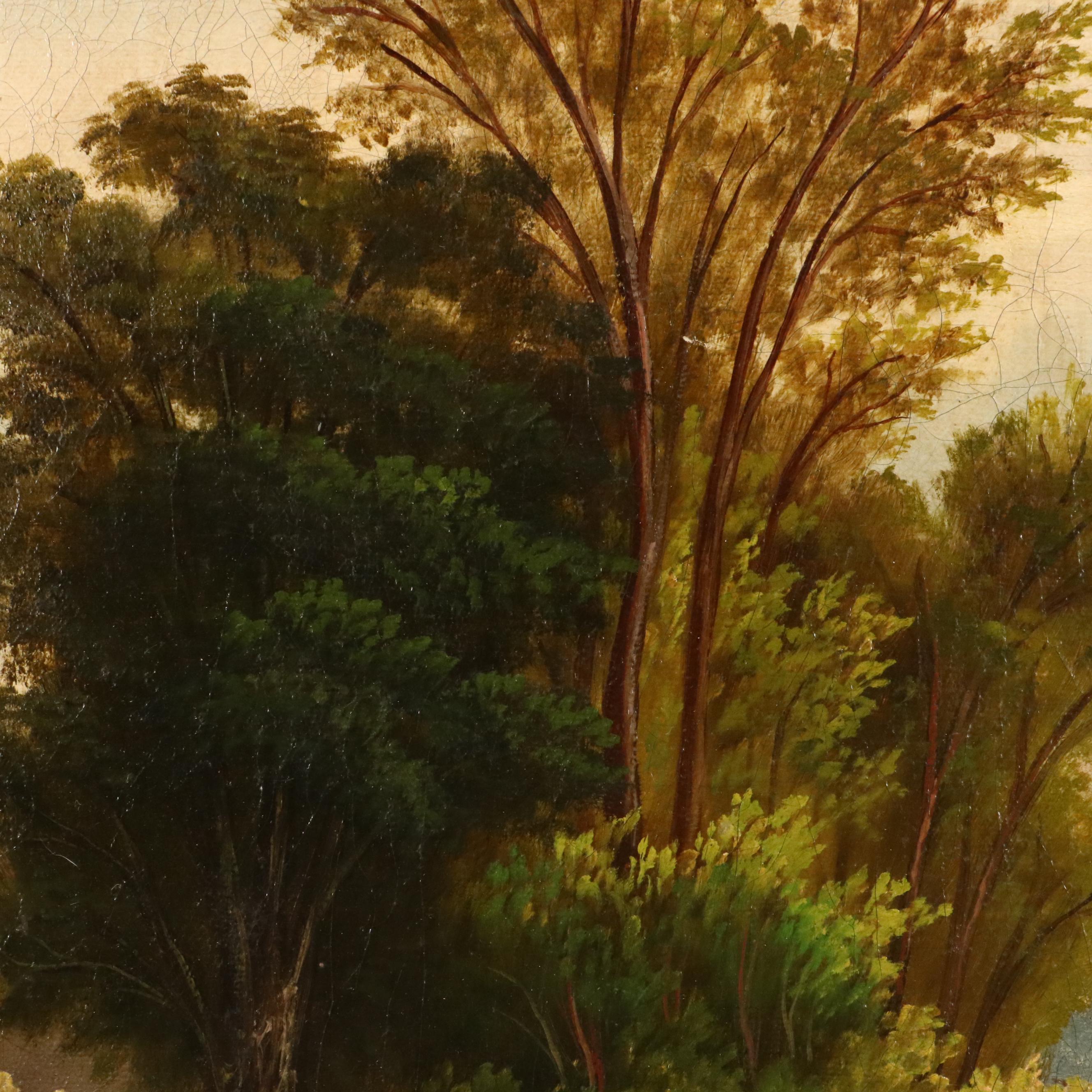 Ben Brinx Oil Painting of River Landscape with Fisherman