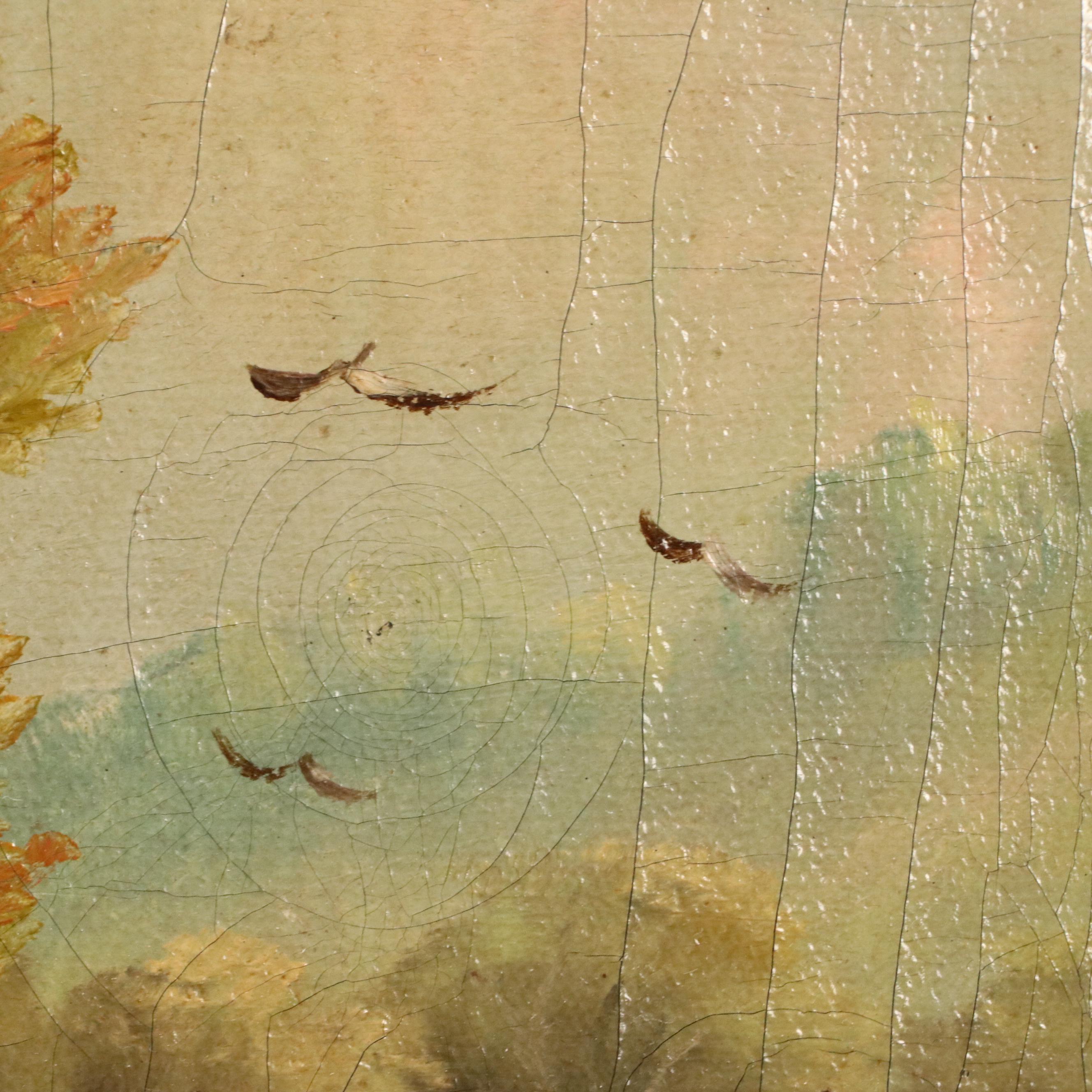 Ben Brinx Oil Painting of River Landscape with Fisherman