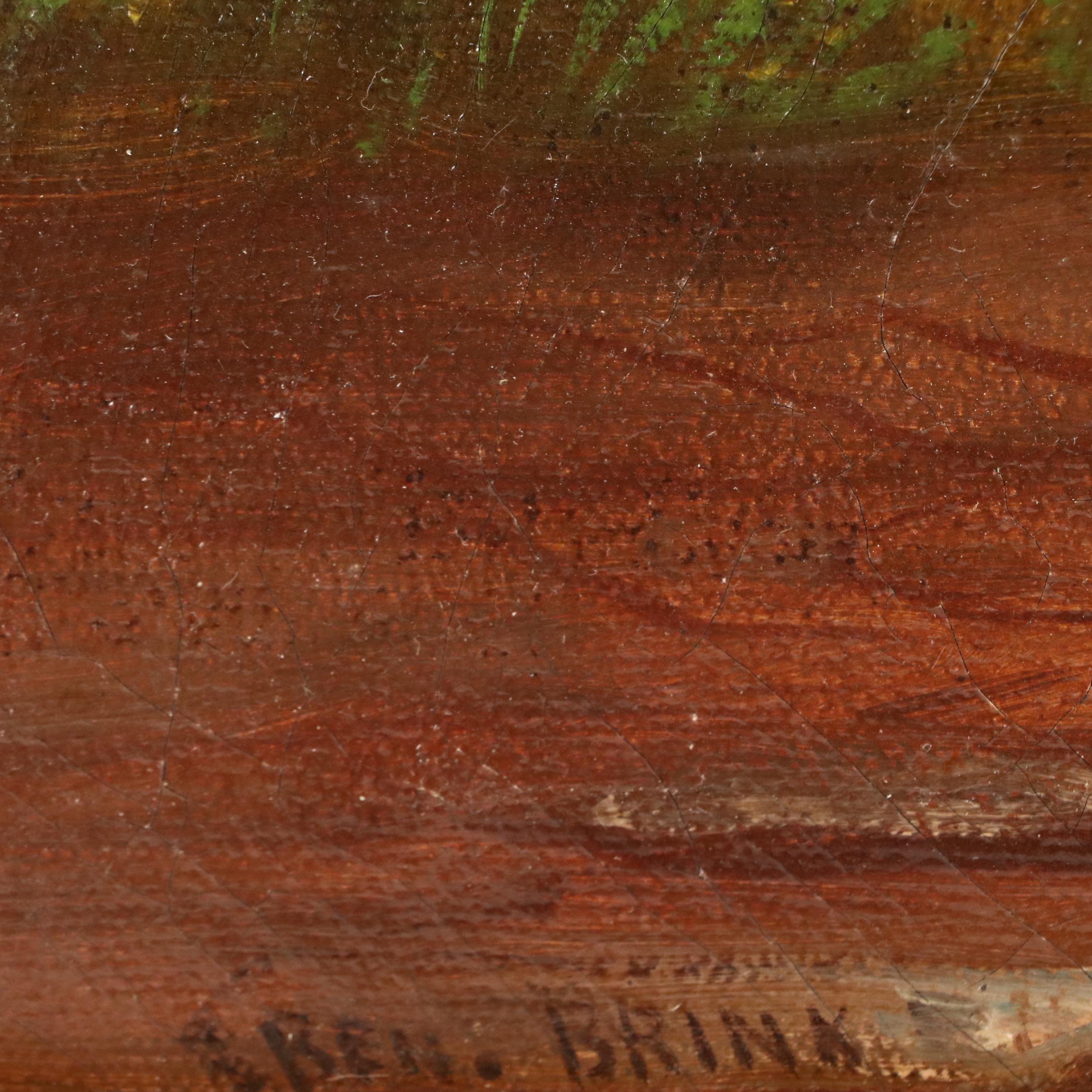 Ben Brinx Oil Painting of River Landscape with Fisherman