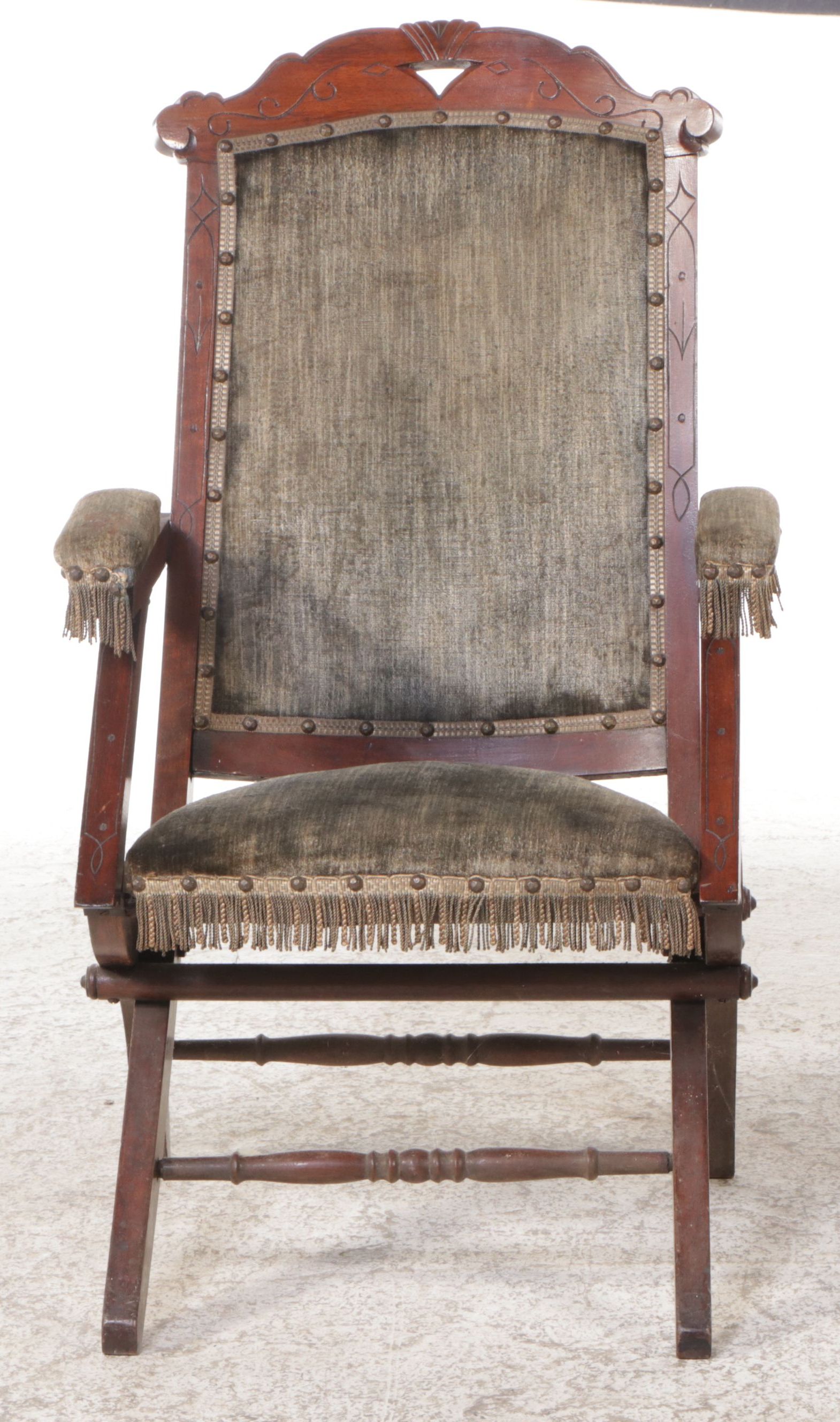 Victorian Velvet and Mahogany Folding Chair