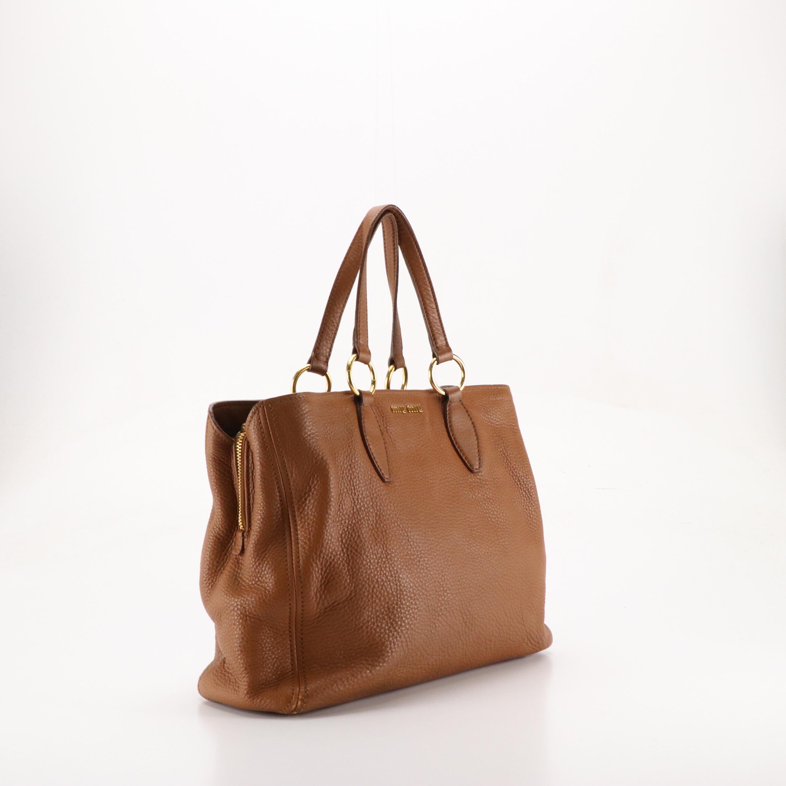 Miu Miu Large Top Handle Tote in Caramel Brown Calfskin Leather