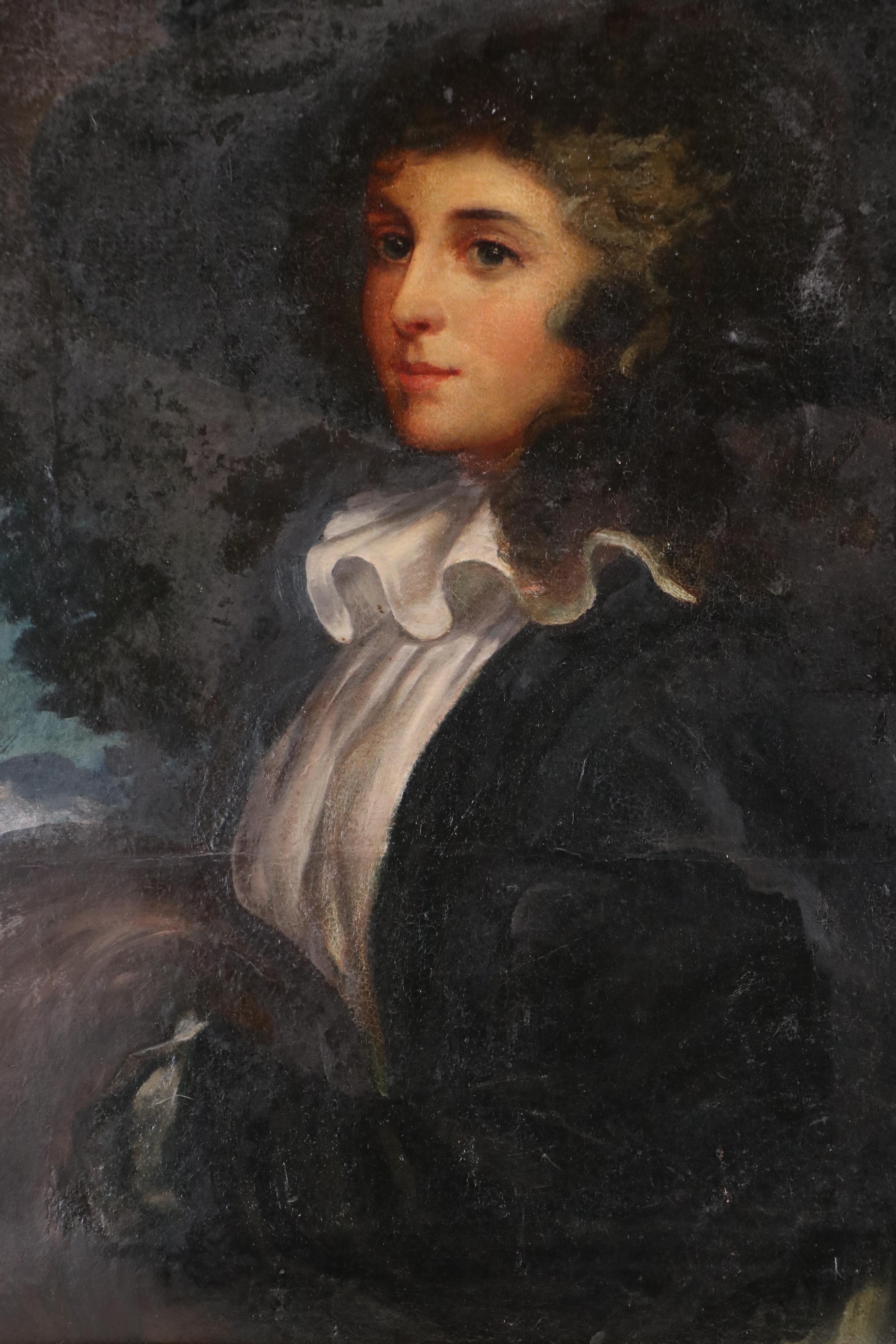 English School Oil Portrait of a Woman with a Muff, Circa 1785