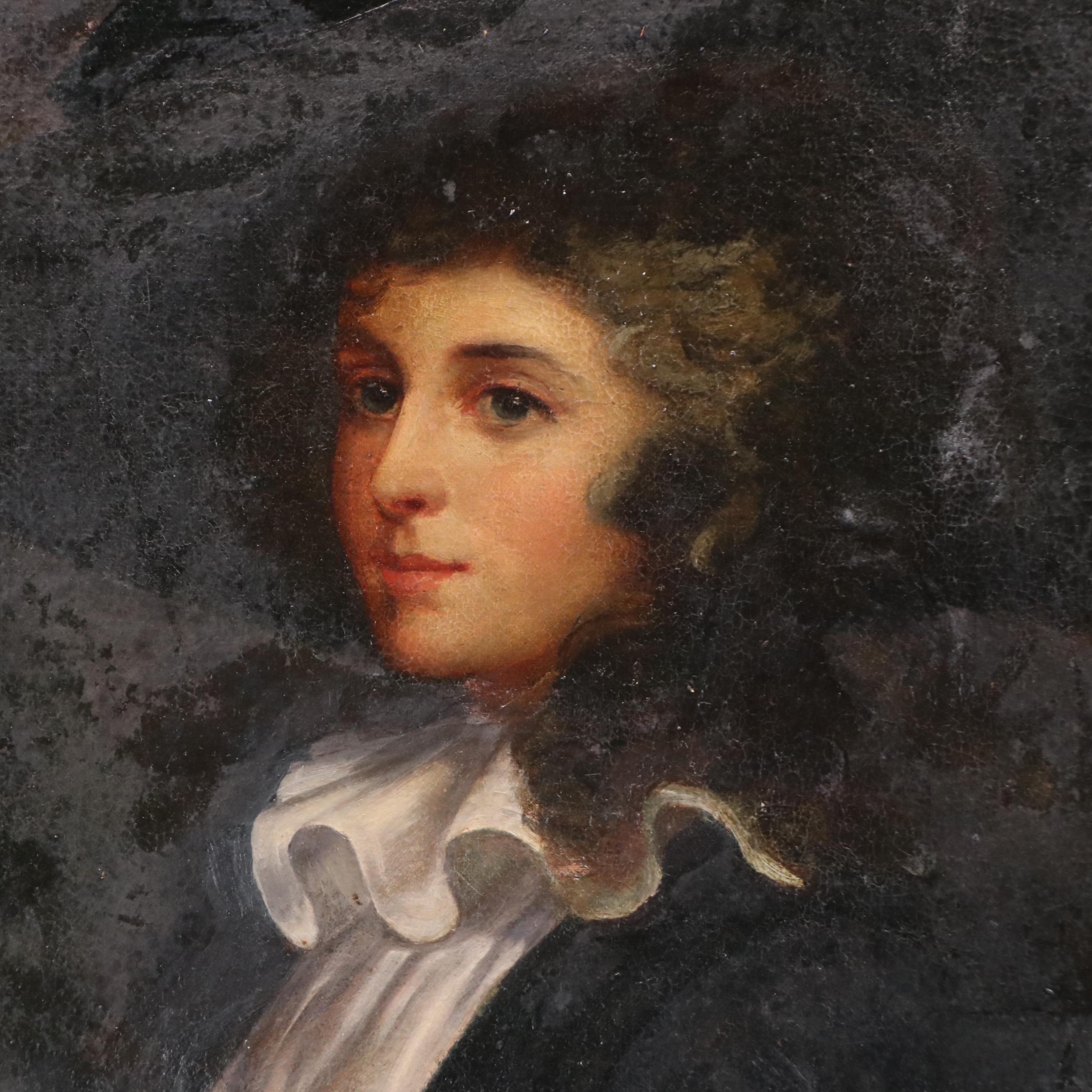 English School Oil Portrait of a Woman with a Muff, Circa 1785