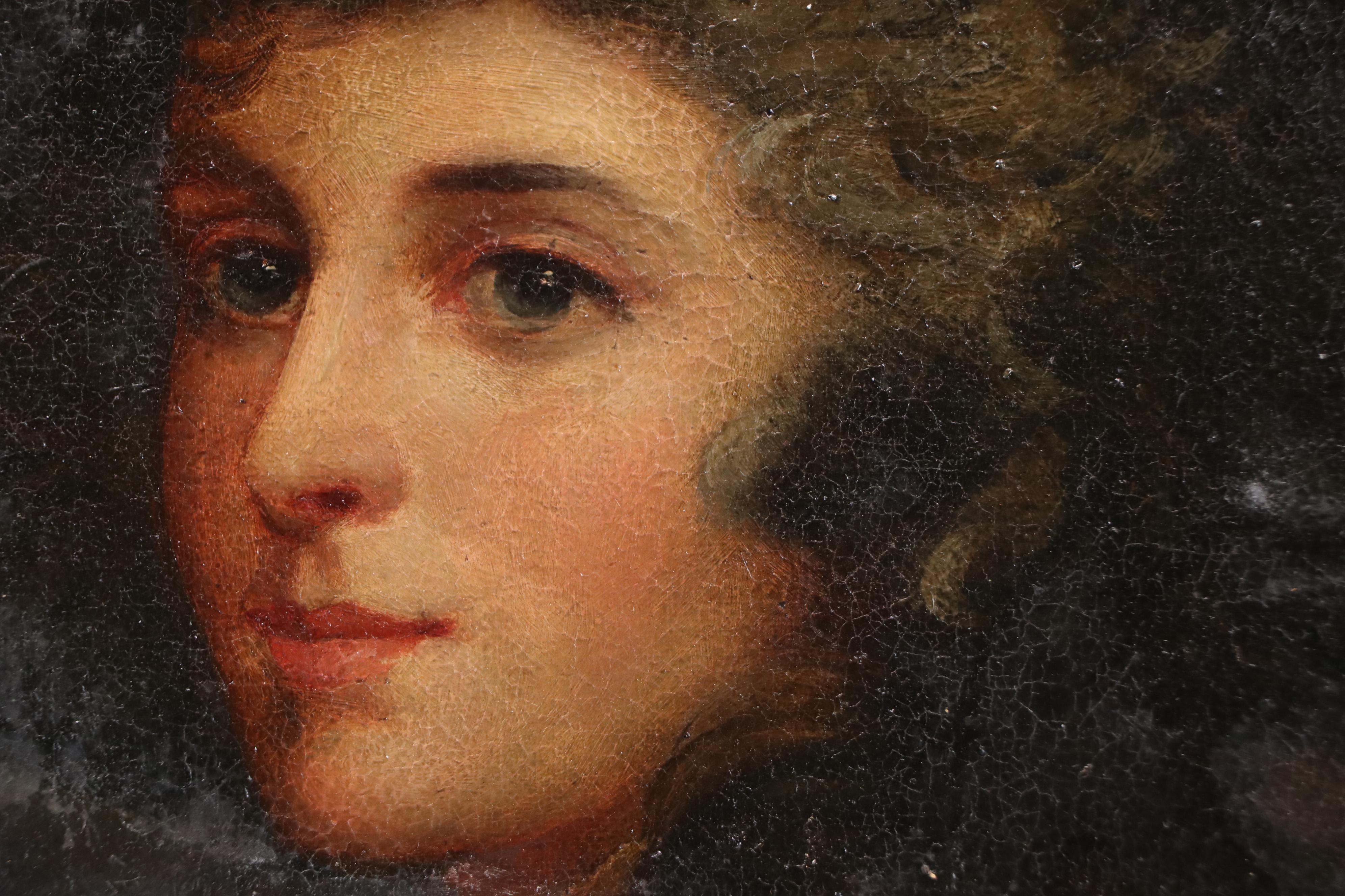 English School Oil Portrait of a Woman with a Muff, Circa 1785