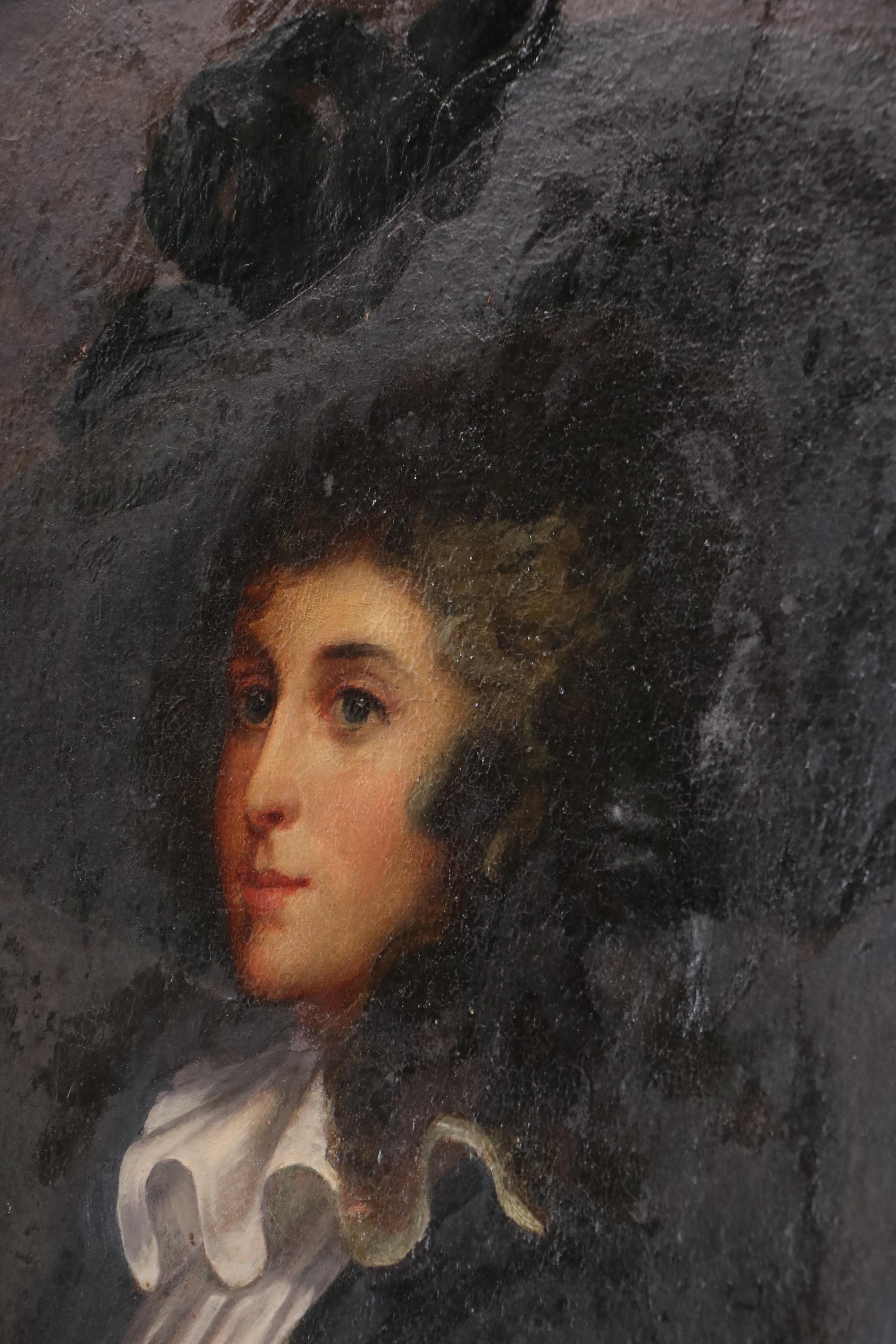 English School Oil Portrait of a Woman with a Muff, Circa 1785