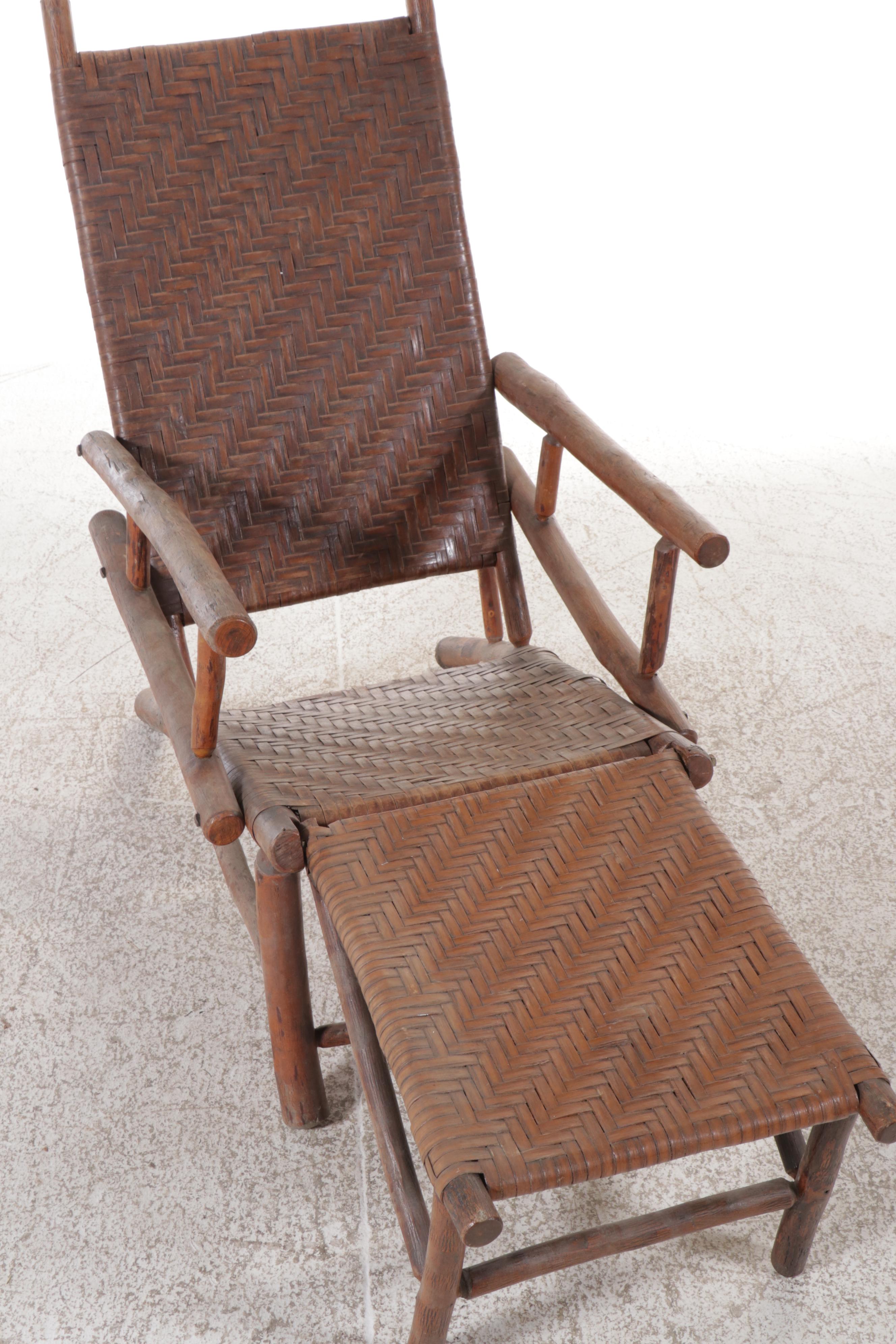 Adirondack Style Woven Willow Bark Lounge Chair with Ottoman