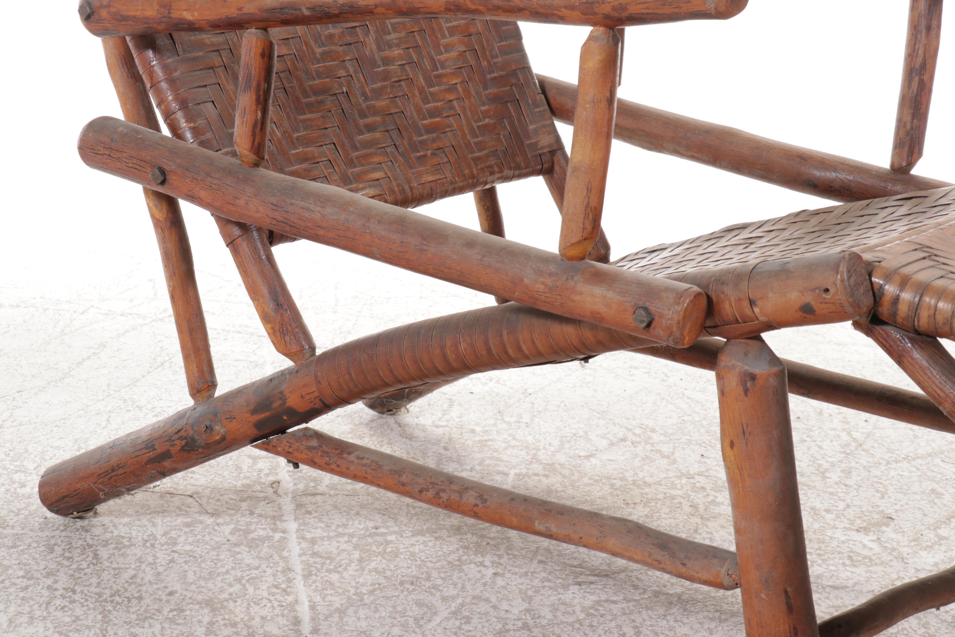 Adirondack Style Woven Willow Bark Lounge Chair with Ottoman