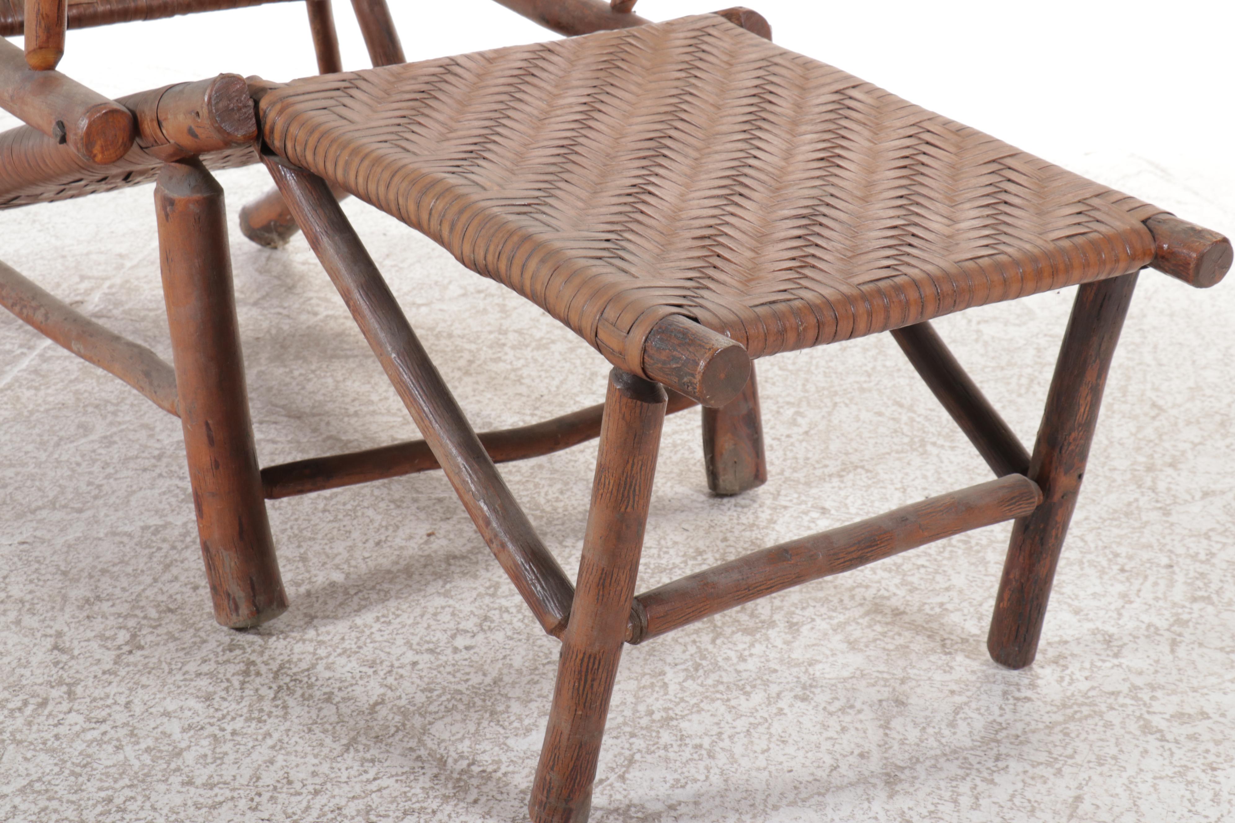 Adirondack Style Woven Willow Bark Lounge Chair with Ottoman