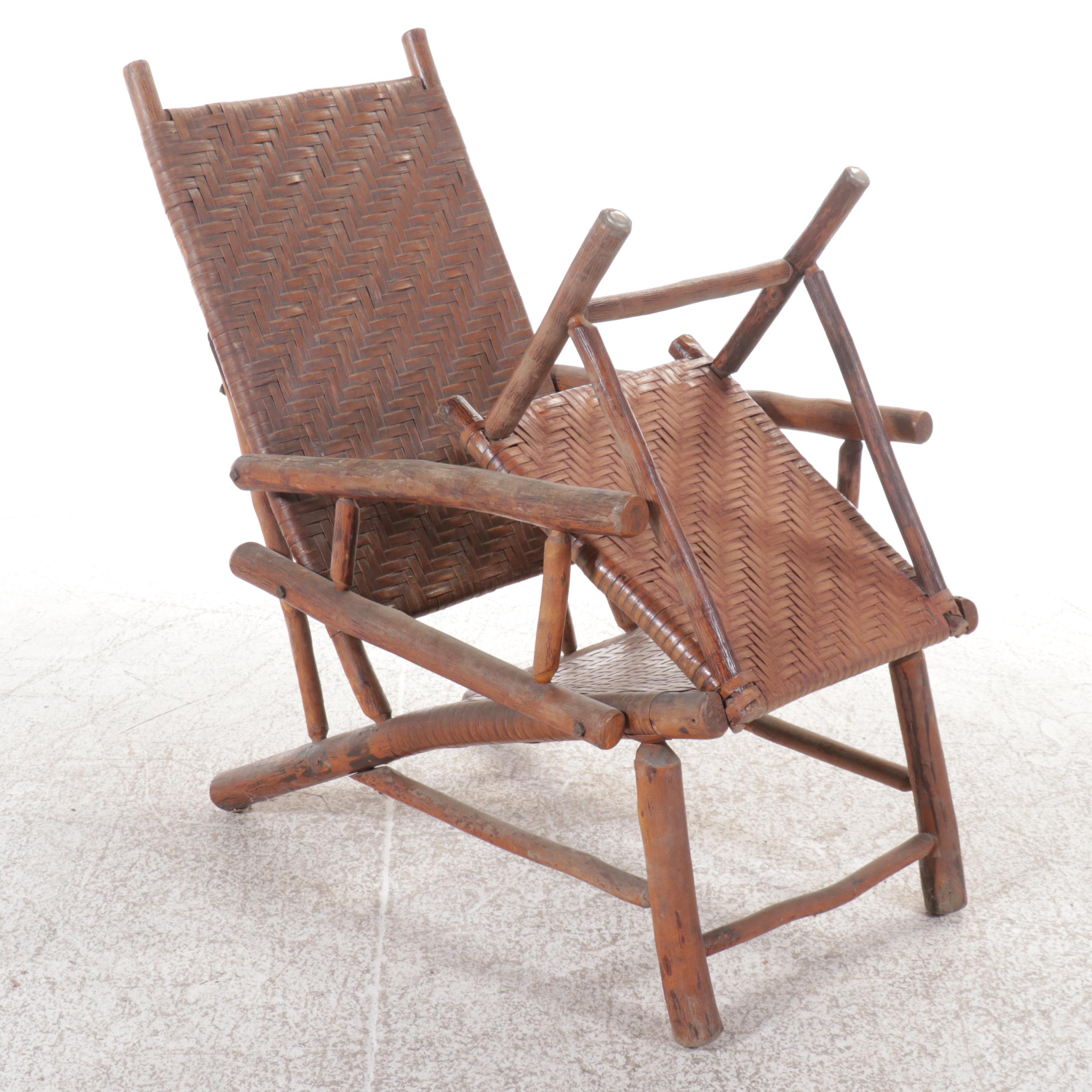 Adirondack Style Woven Willow Bark Lounge Chair with Ottoman