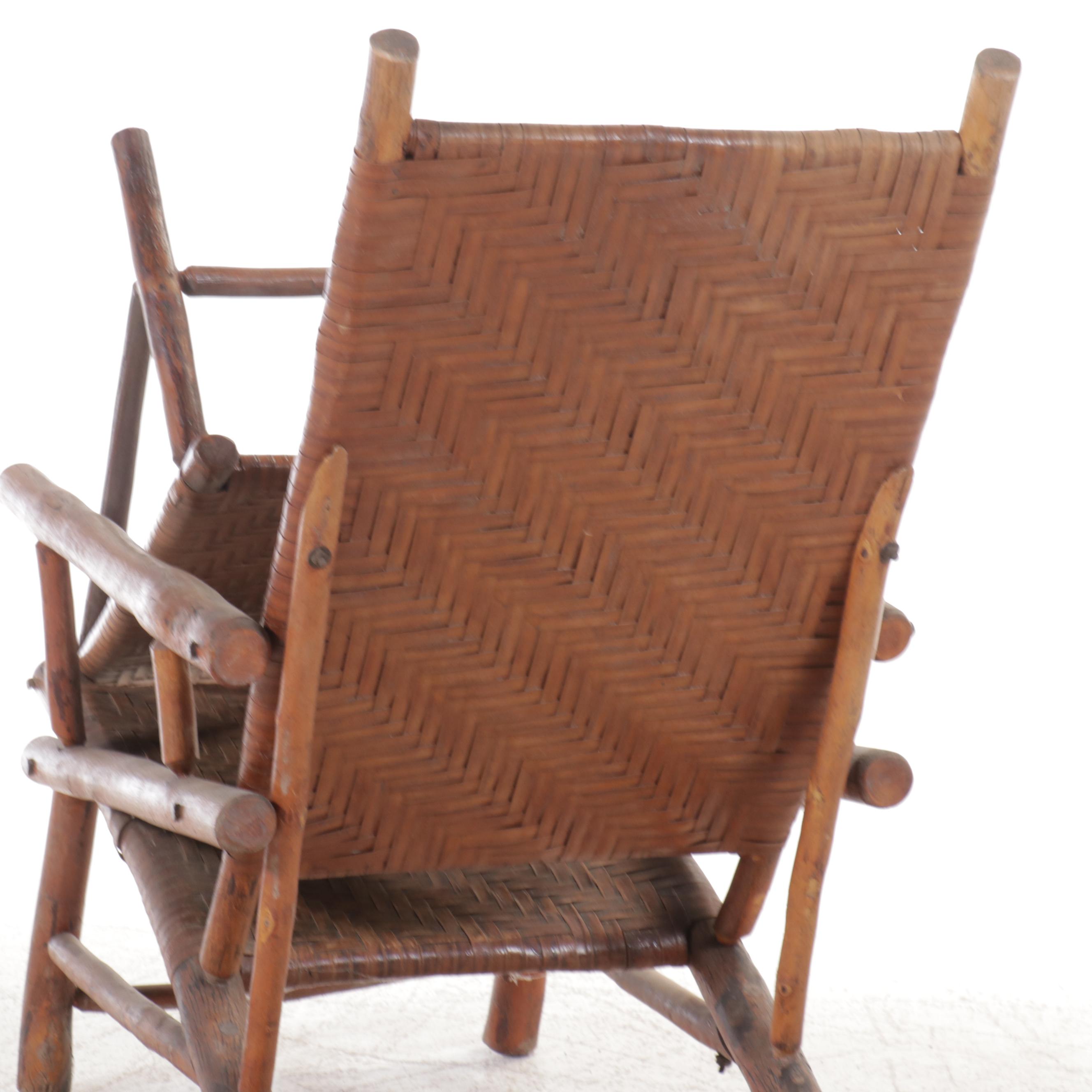 Adirondack Style Woven Willow Bark Lounge Chair with Ottoman