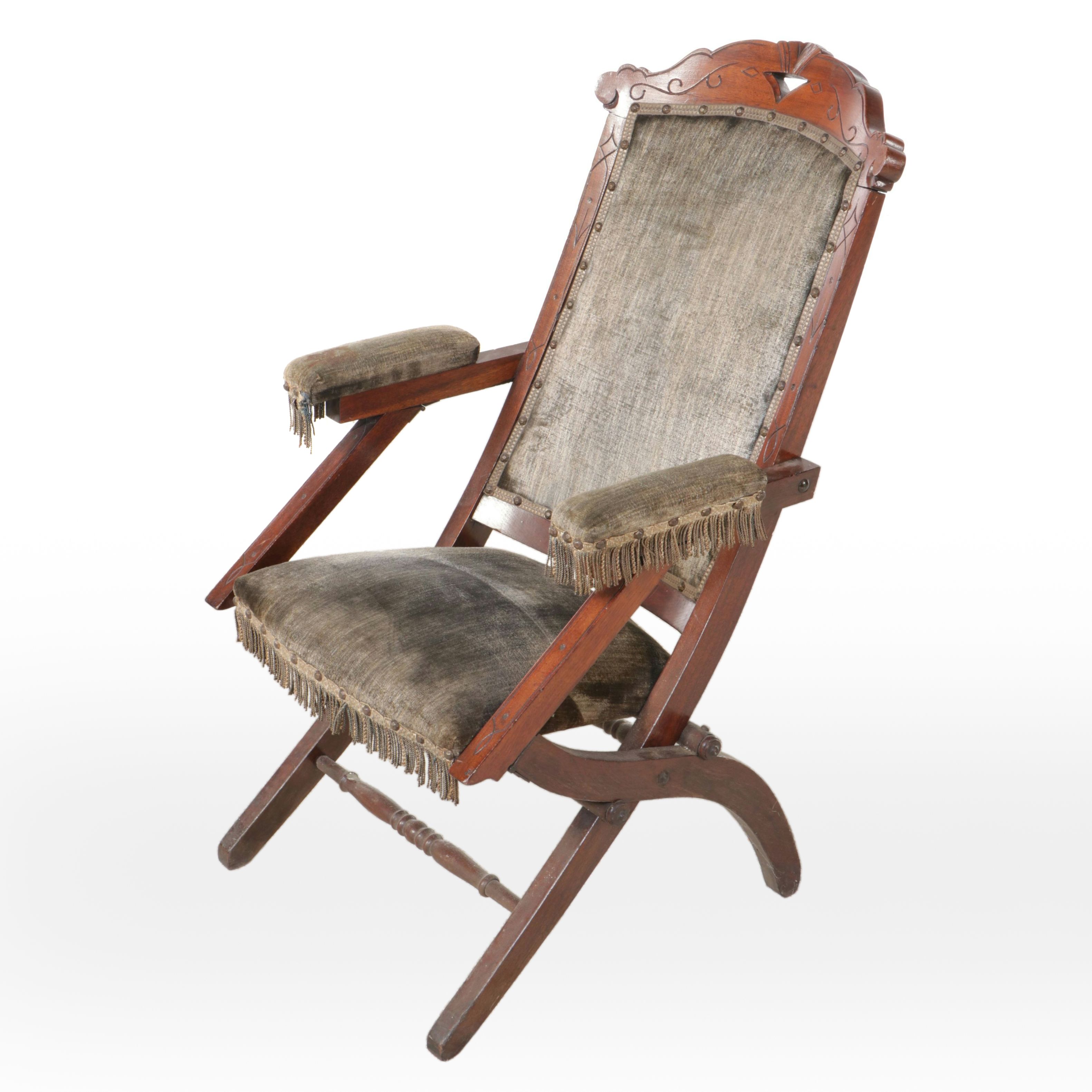 Victorian Velvet and Mahogany Folding Chair