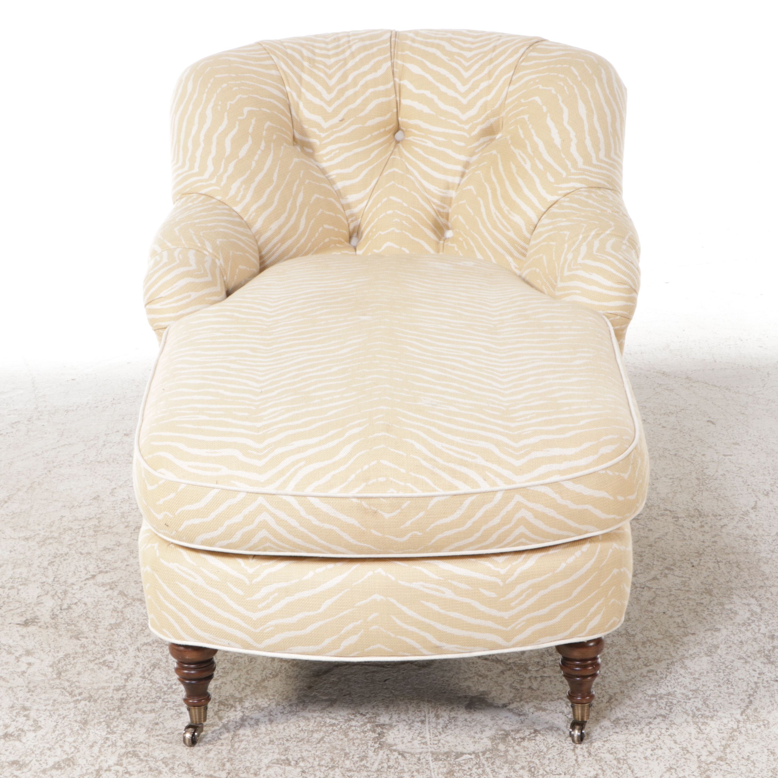 William Douglass Blonde Zebra Print Tufted and Upholstered Chaise Lounge