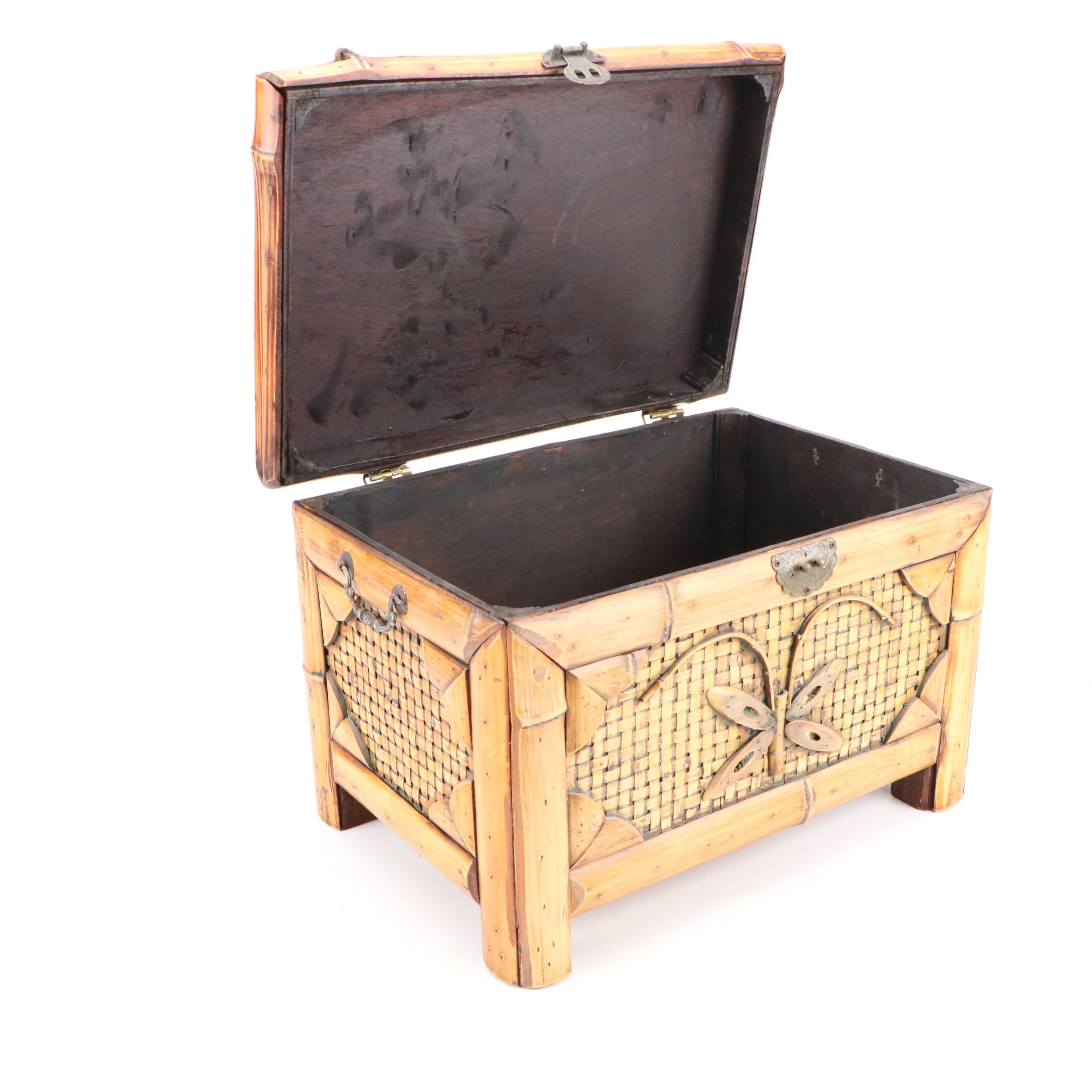 Handmade Bamboo and Rattan Chest with Butterfly Motif