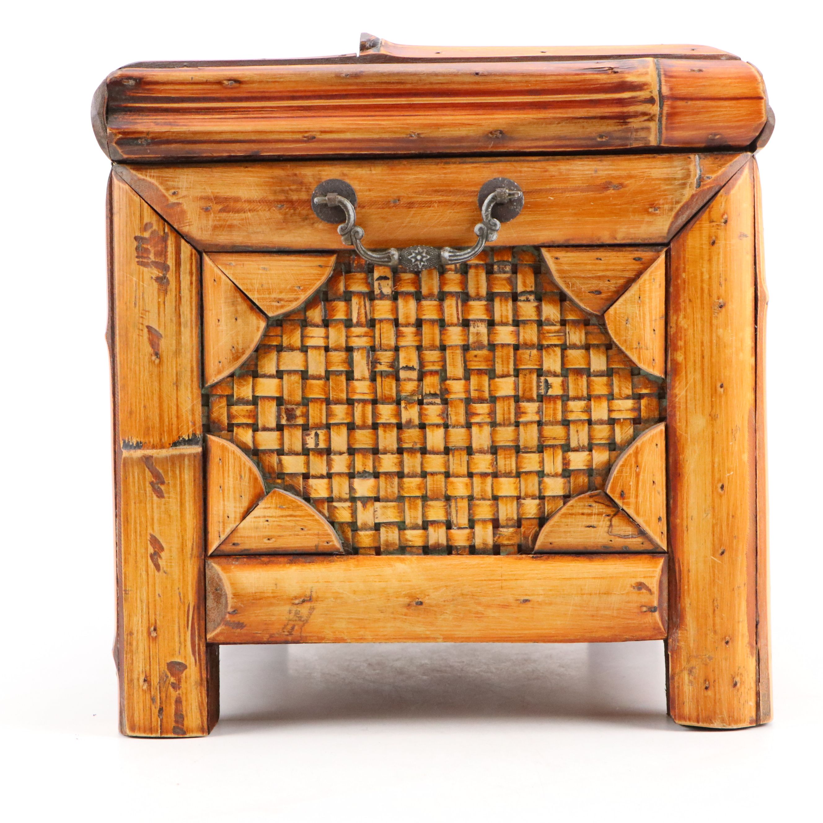 Handmade Bamboo and Rattan Chest with Butterfly Motif