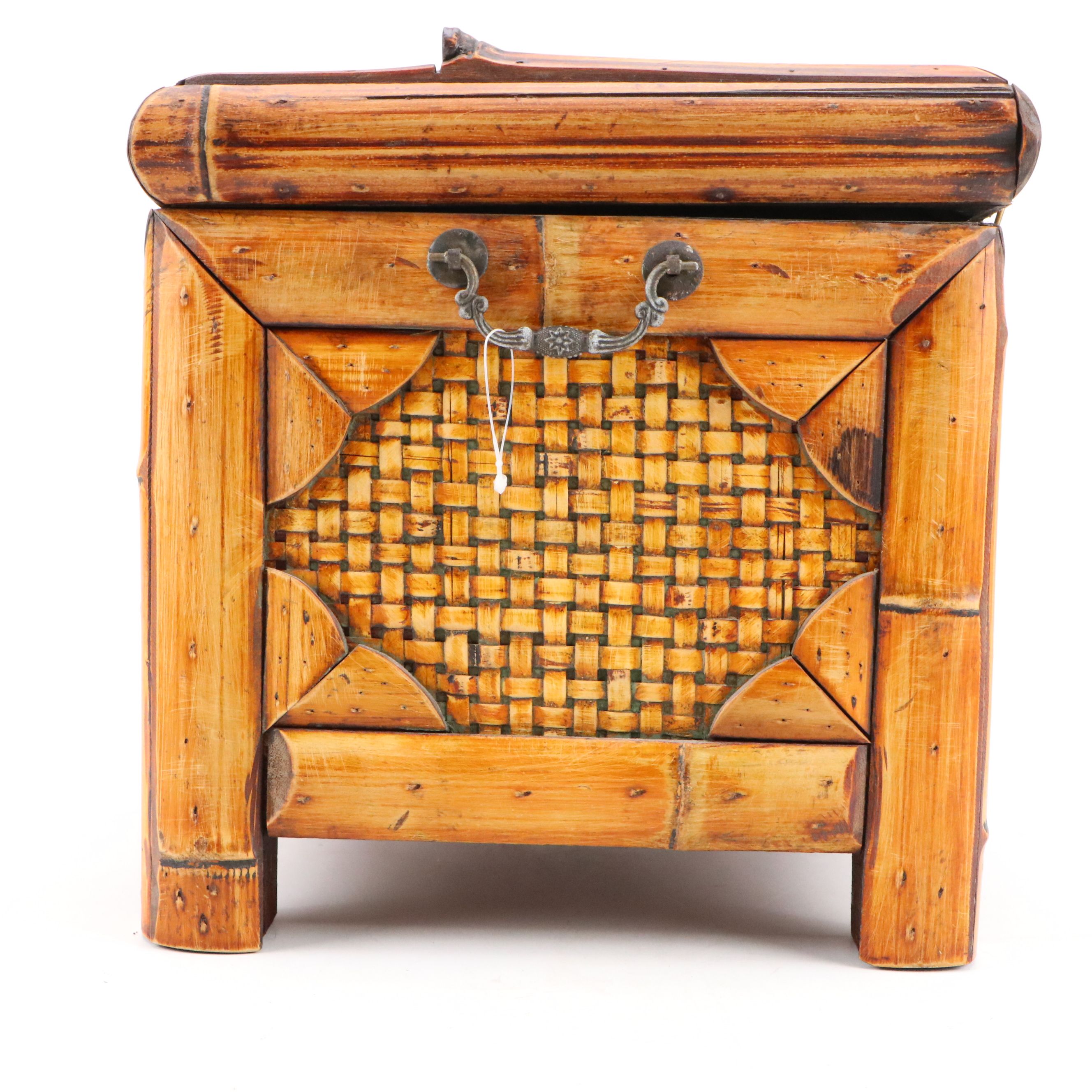 Handmade Bamboo and Rattan Chest with Butterfly Motif