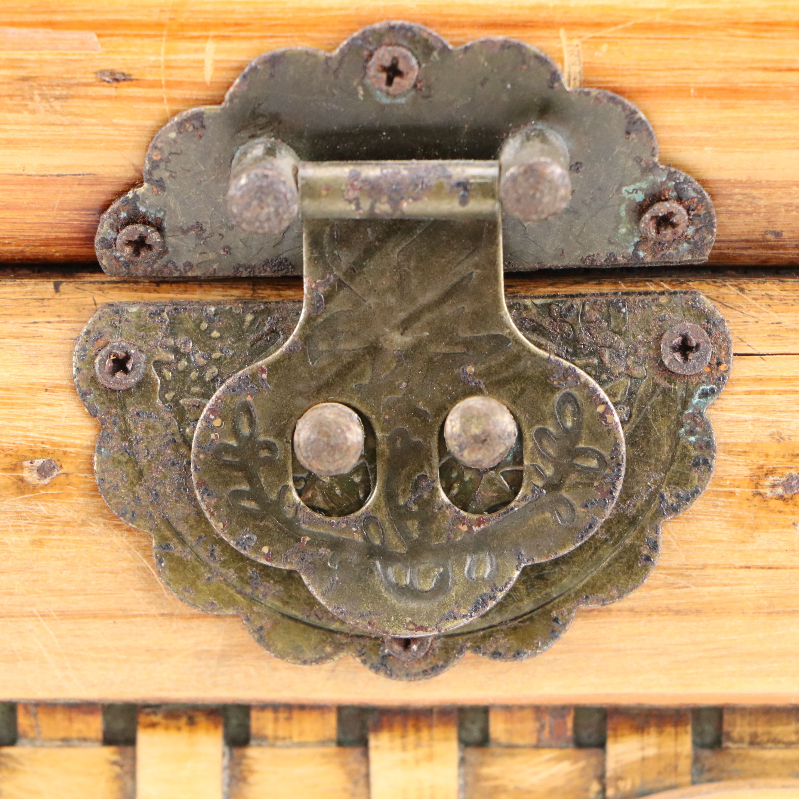 Handmade Bamboo and Rattan Chest with Butterfly Motif