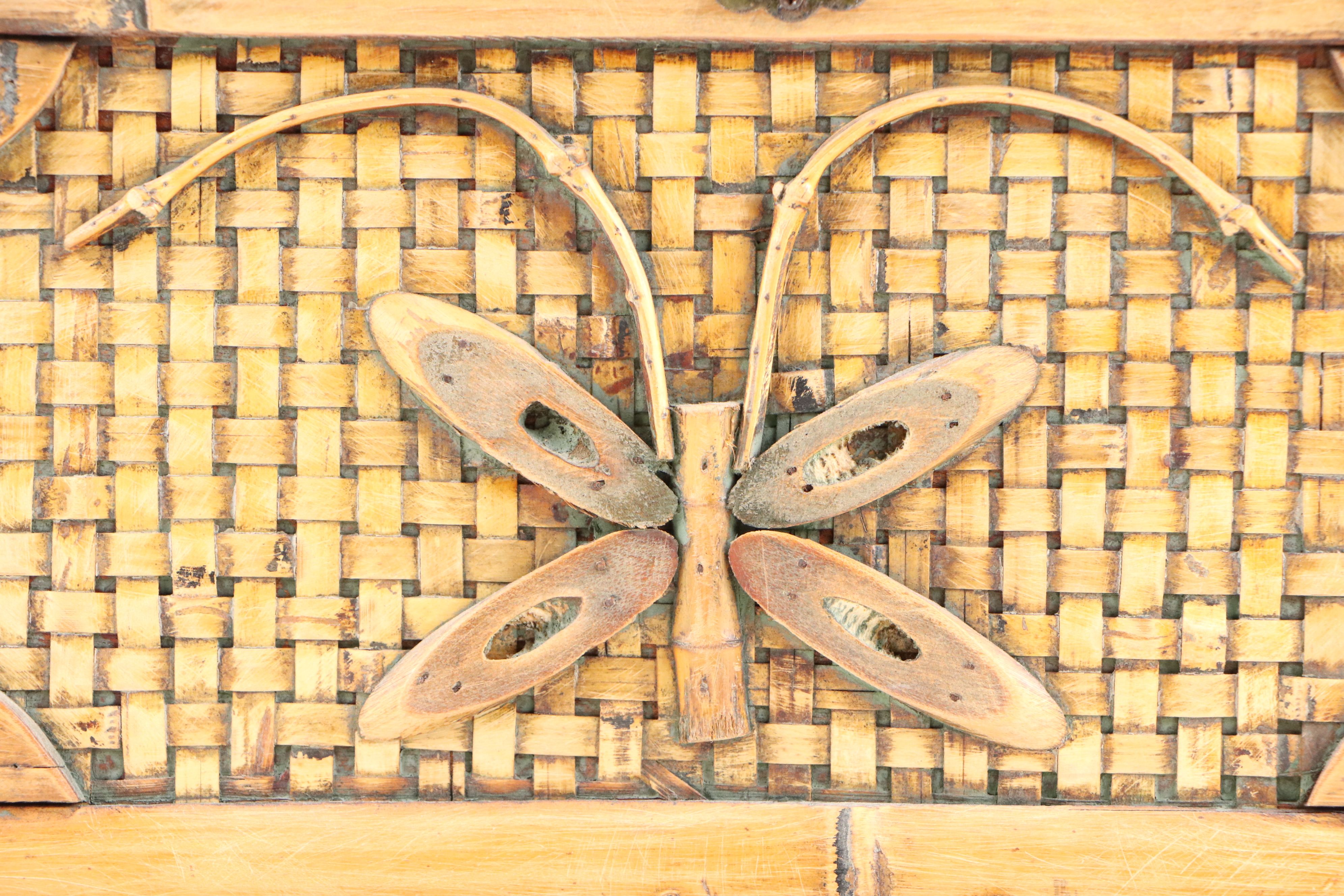 Handmade Bamboo and Rattan Chest with Butterfly Motif