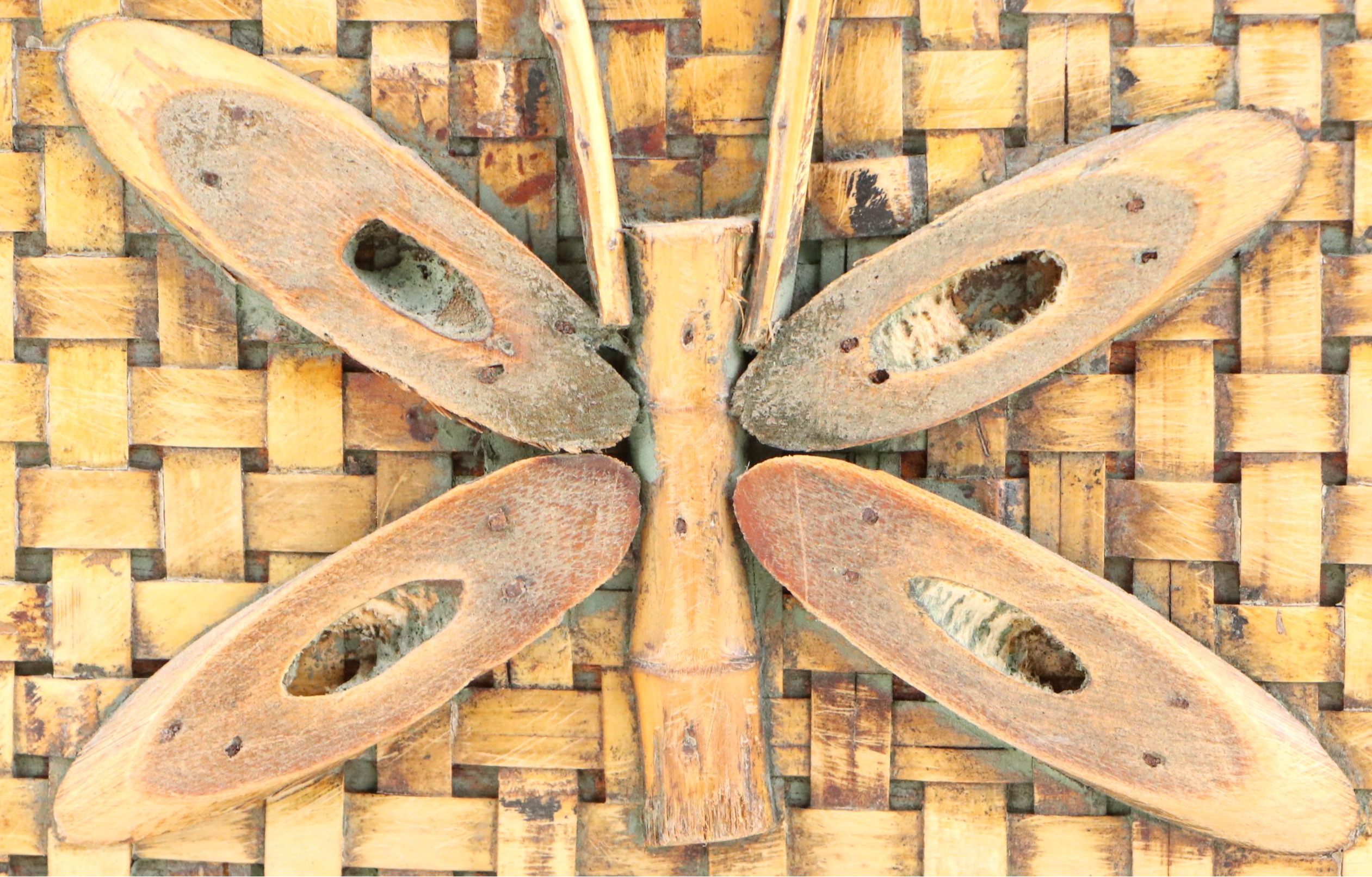 Handmade Bamboo and Rattan Chest with Butterfly Motif