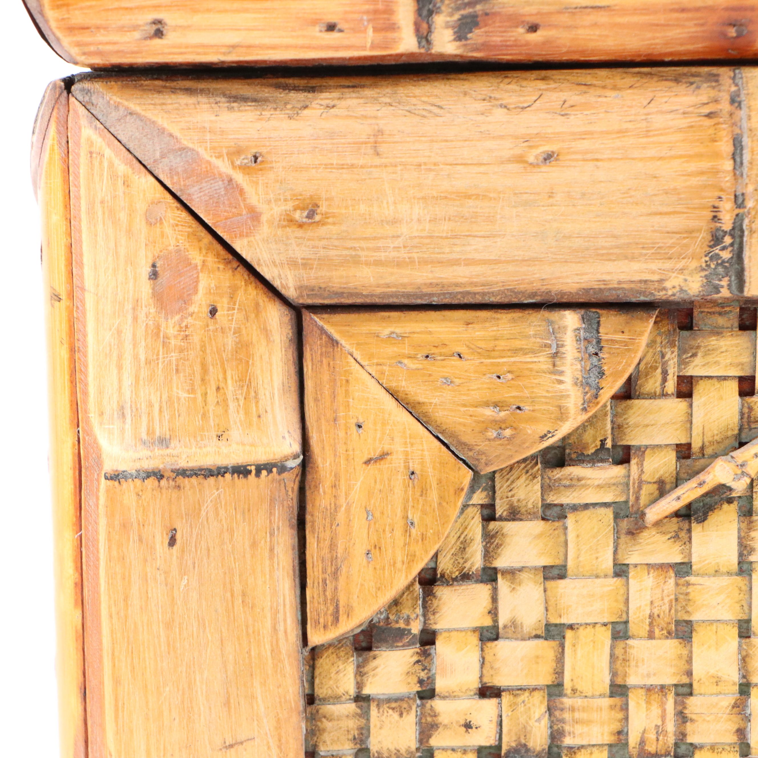 Handmade Bamboo and Rattan Chest with Butterfly Motif