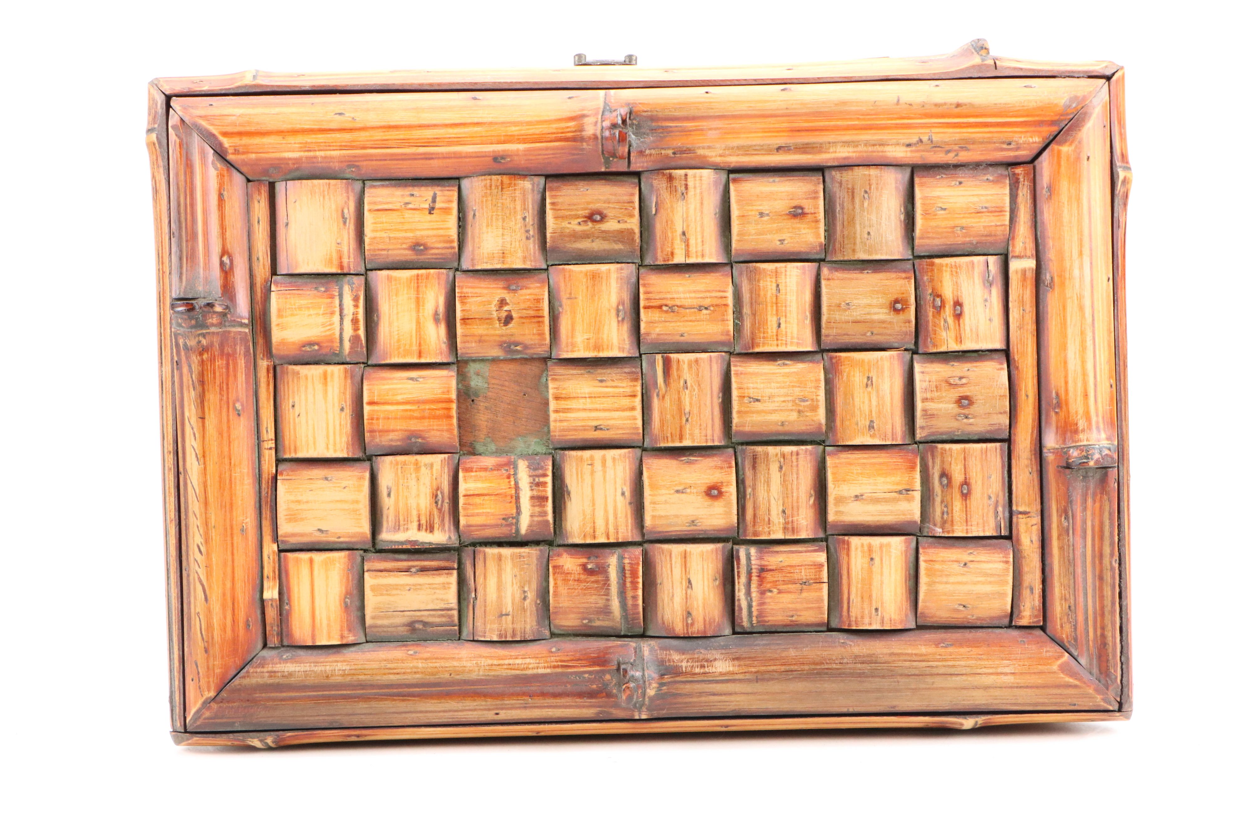 Handmade Bamboo and Rattan Chest with Butterfly Motif