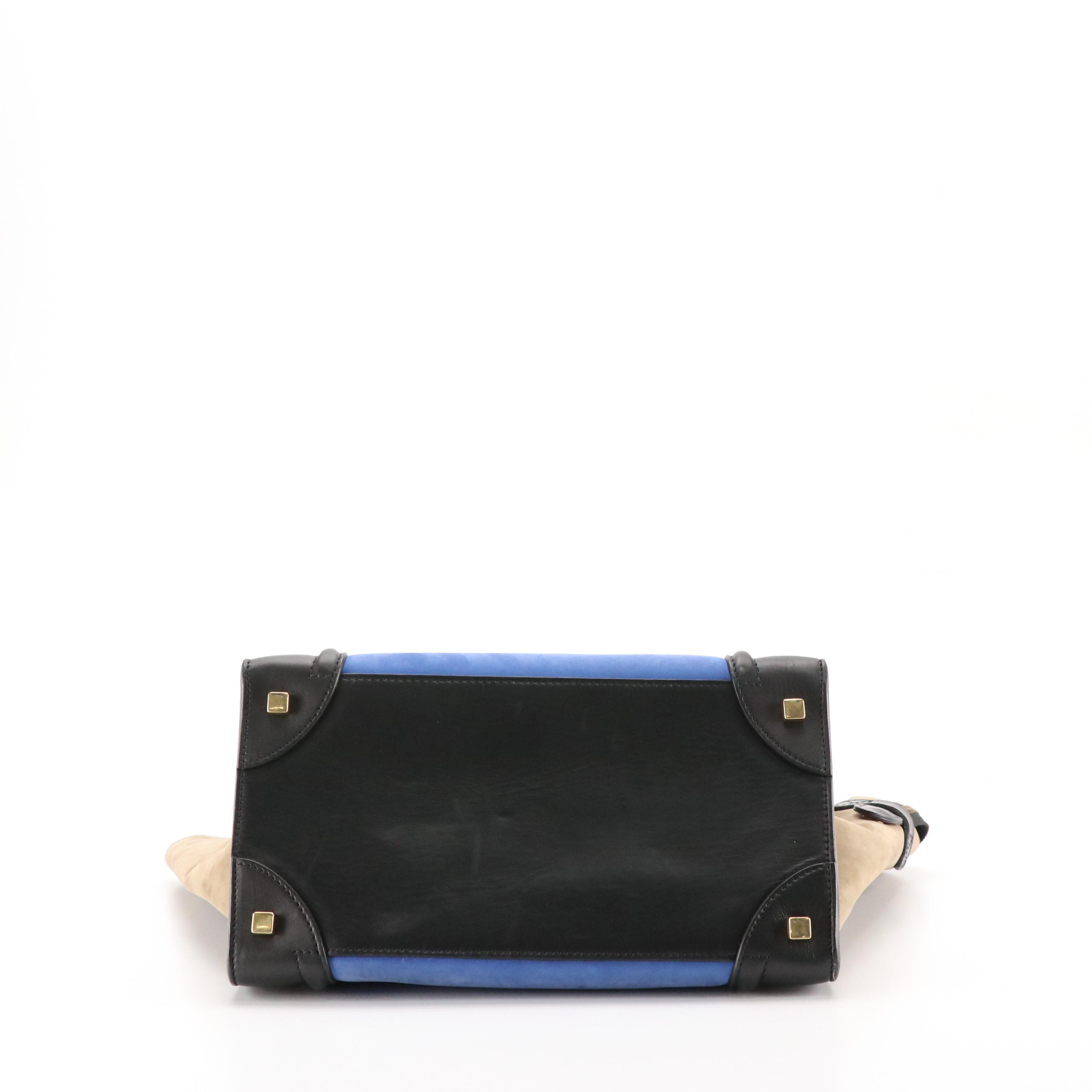 Céline Mini Luggage Tote in Bicolor Nubuck and Black Leather