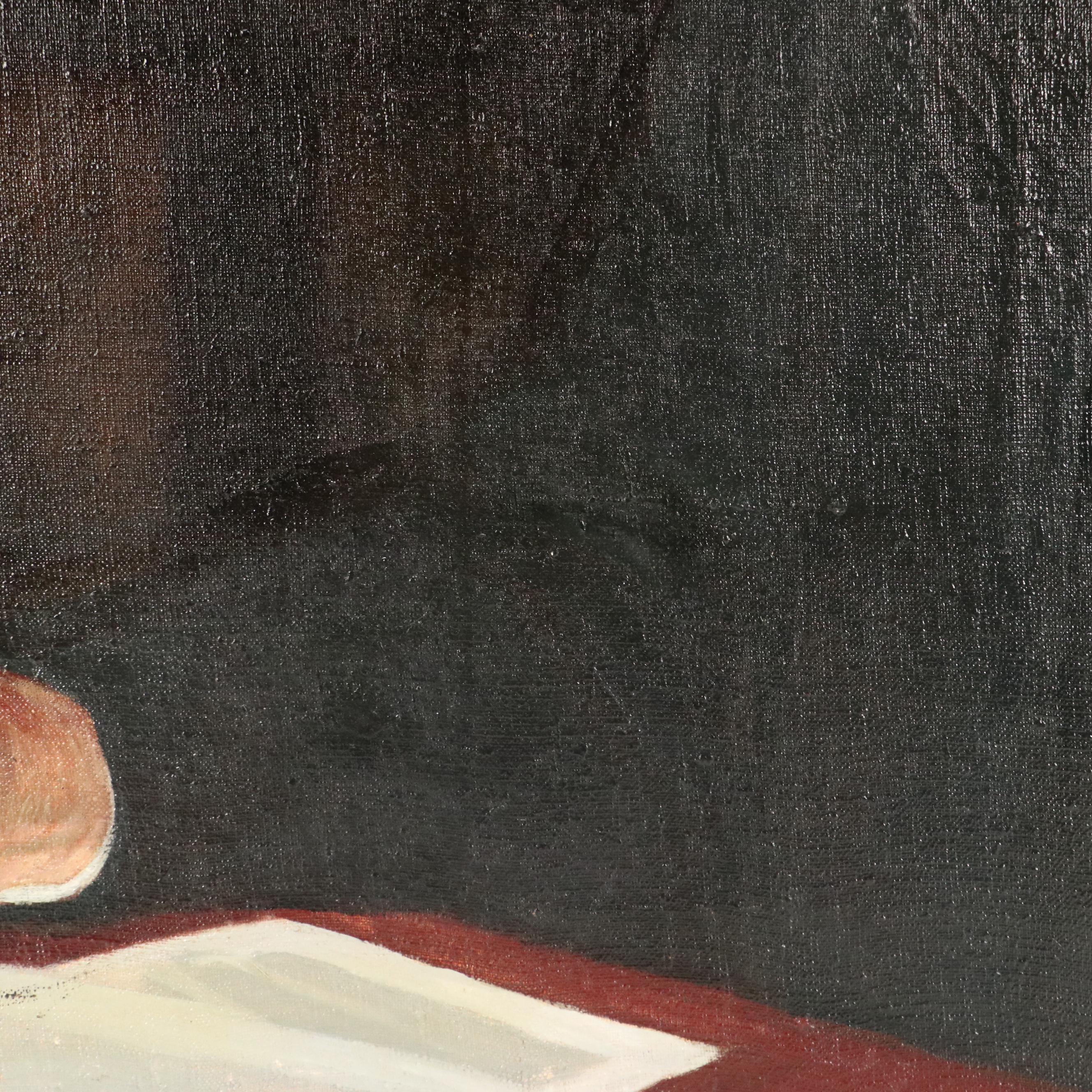 James R. Hopkins Oil Painting Portrait of Businessman with Pencil