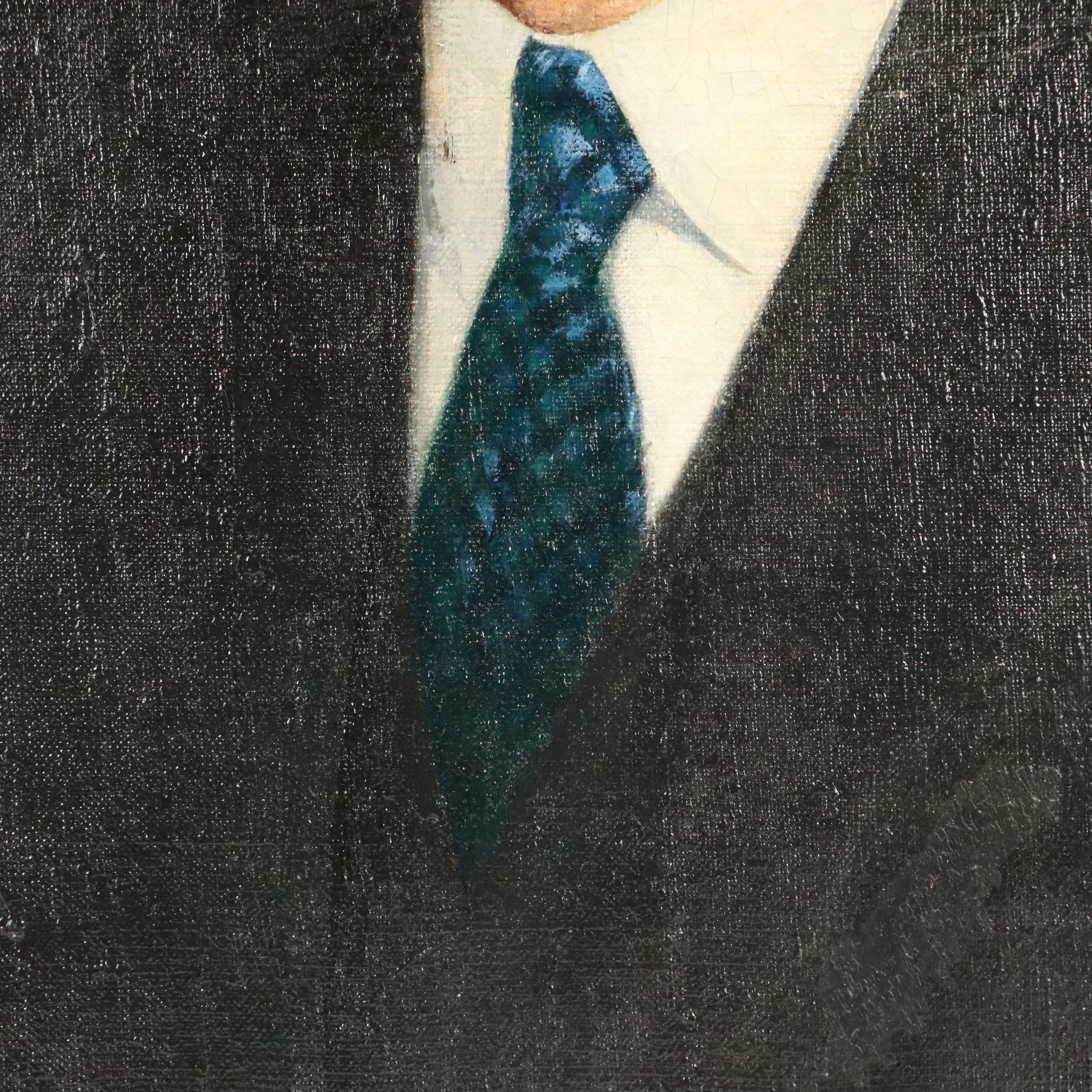James R. Hopkins Oil Painting Portrait of Businessman with Pencil