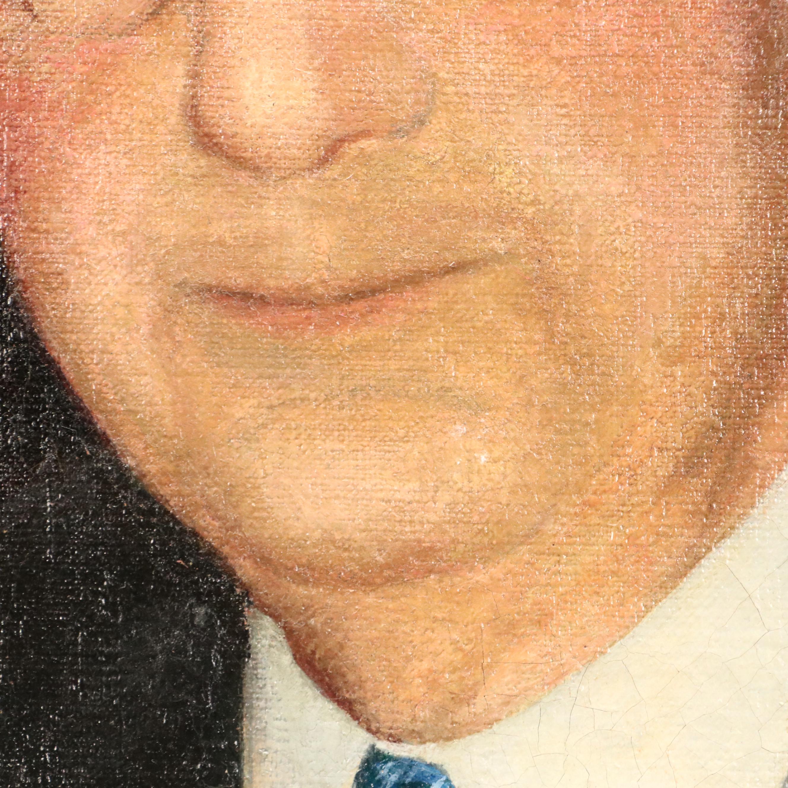 James R. Hopkins Oil Painting Portrait of Businessman with Pencil