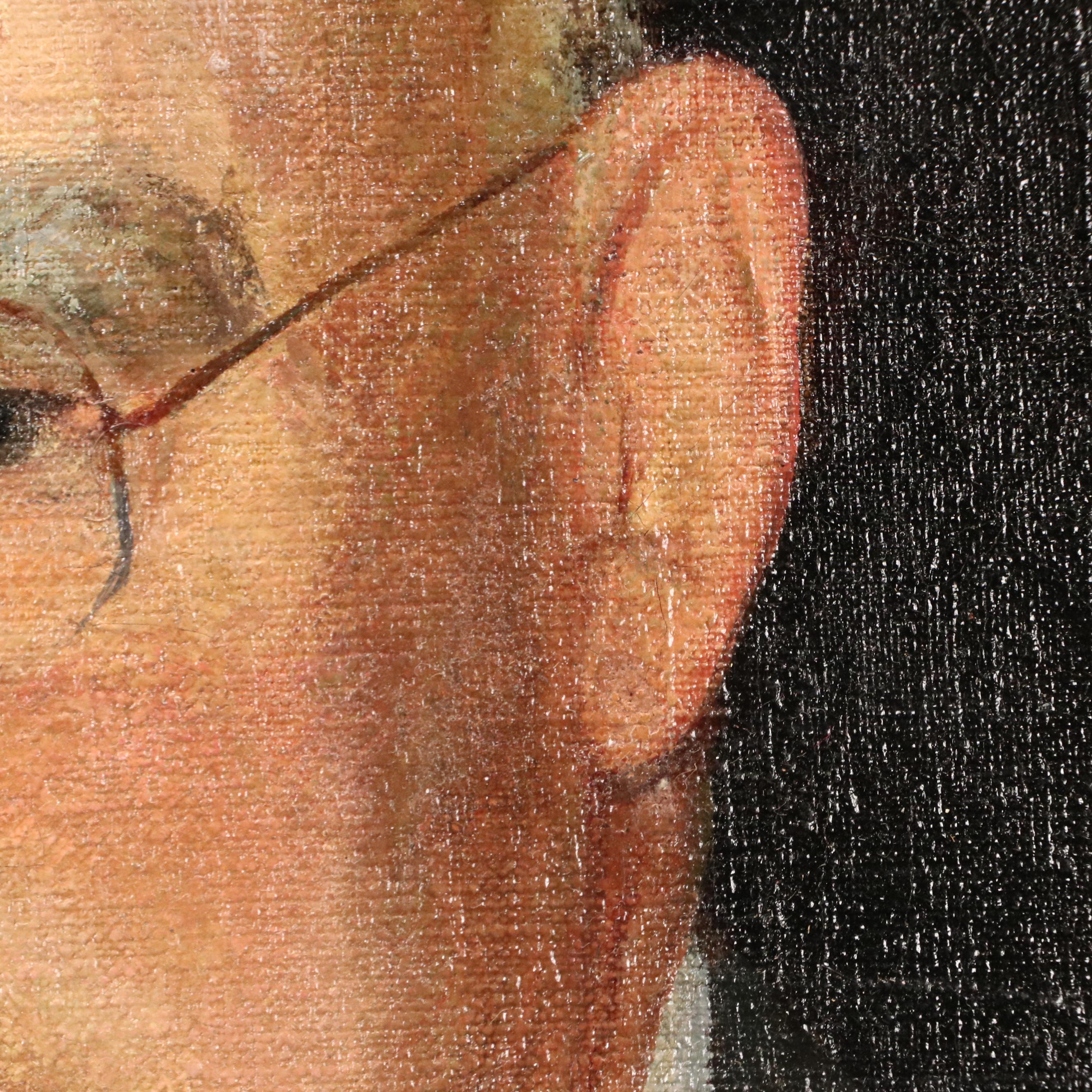 James R. Hopkins Oil Painting Portrait of Businessman with Pencil