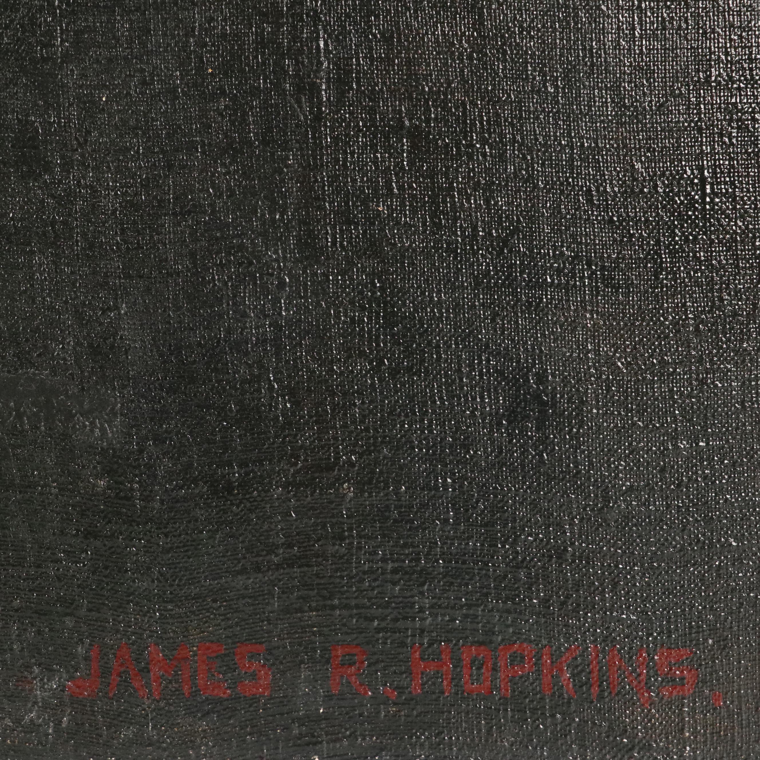 James R. Hopkins Oil Painting Portrait of Businessman with Pencil