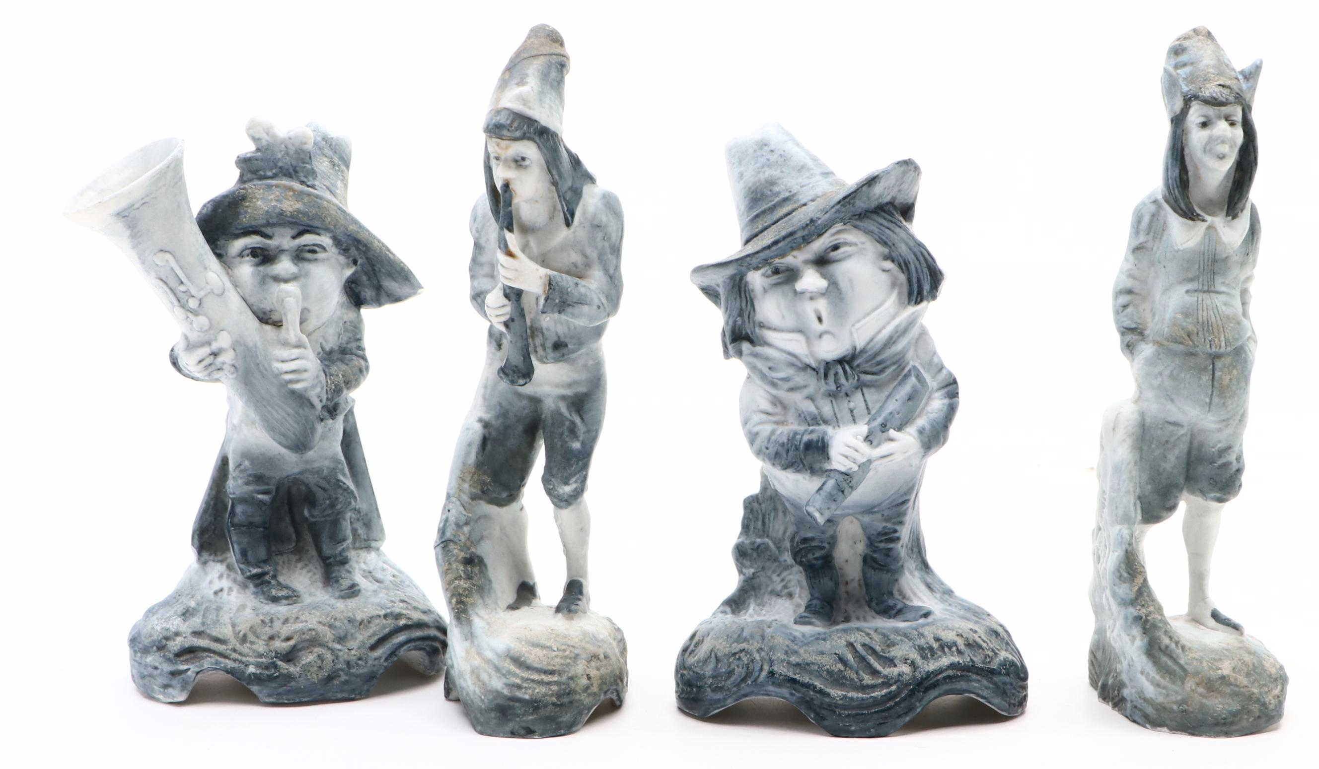 German Bisque Dwarf Band and Other Figurines, Late 19th/Early 20th Century