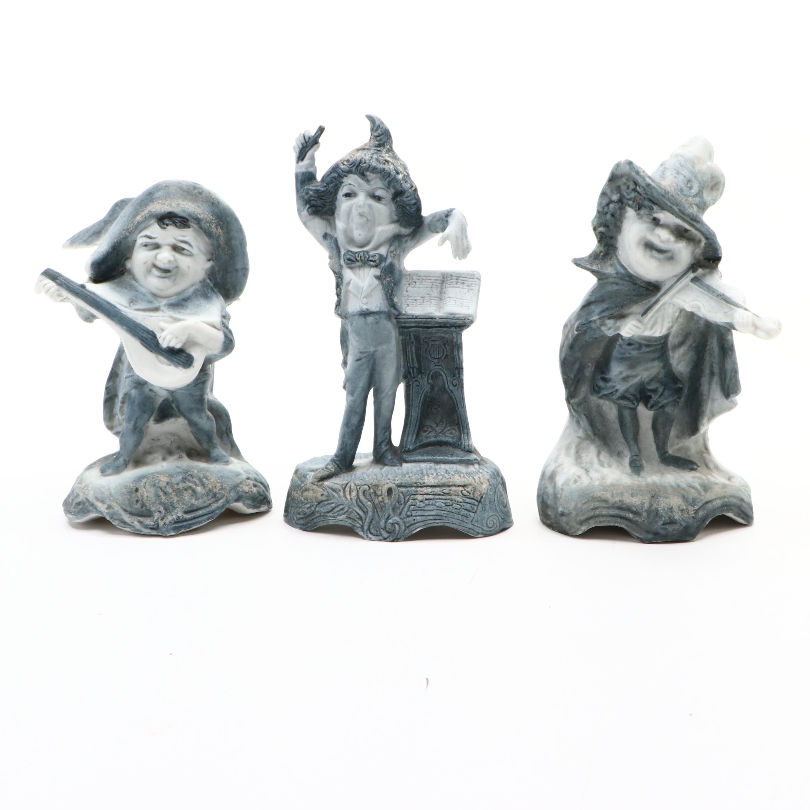 German Bisque Dwarf Band and Other Figurines, Late 19th/Early 20th Century