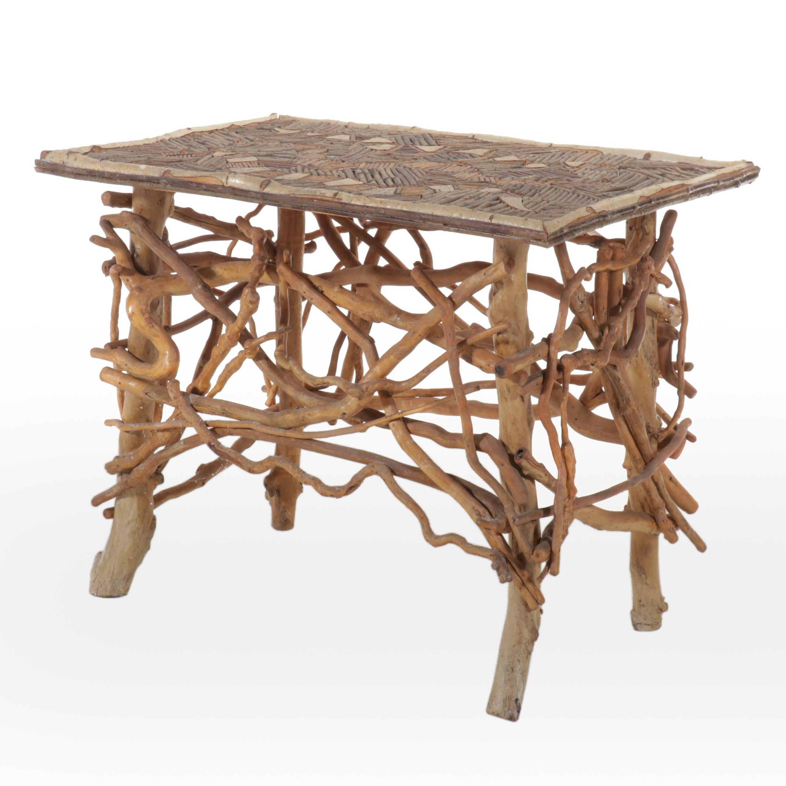 Robert Beaven Snake Motif Birch Bark and Root Wood Console Table