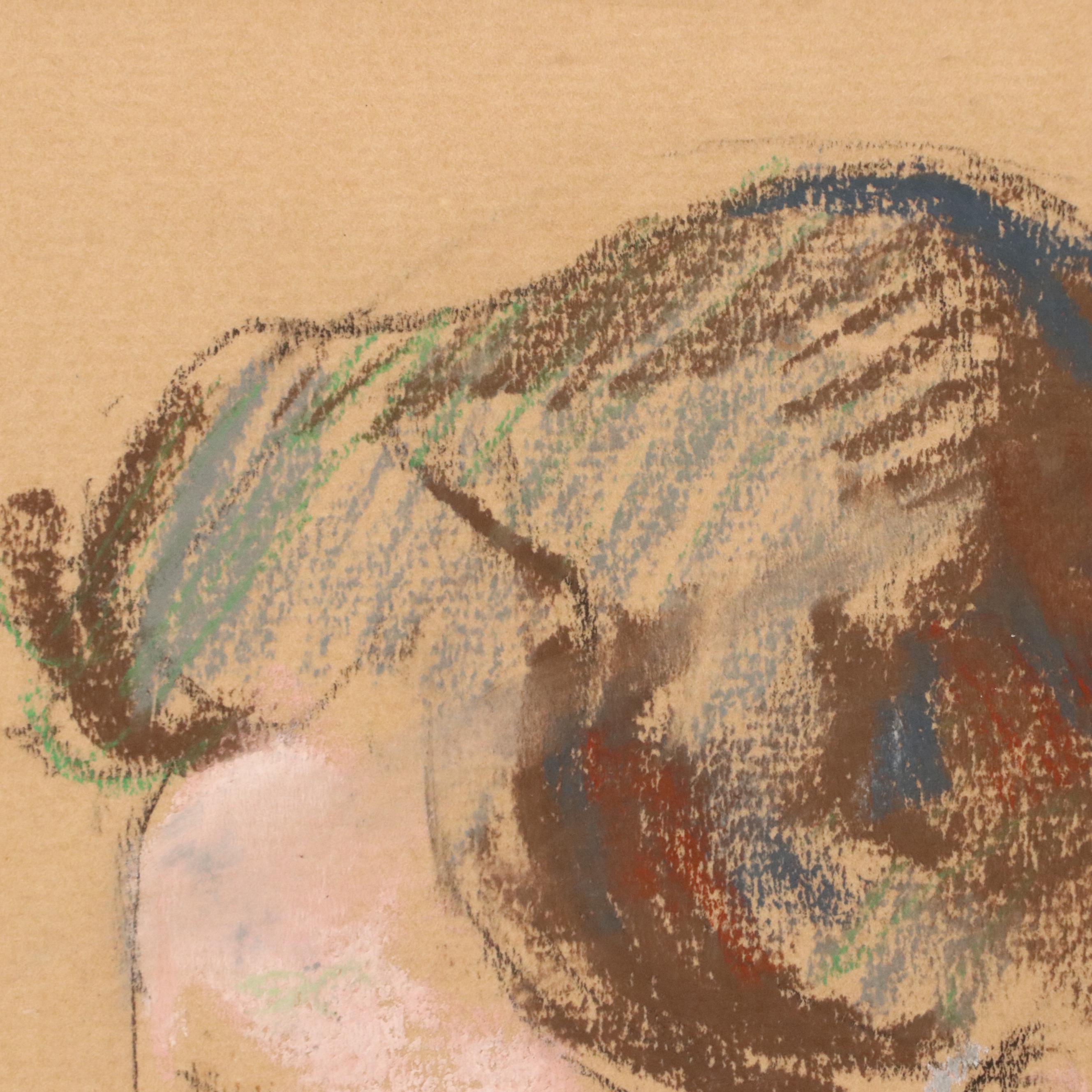 Herbert Barnett Chalk Pastel Portrait Drawing of Child in Profile