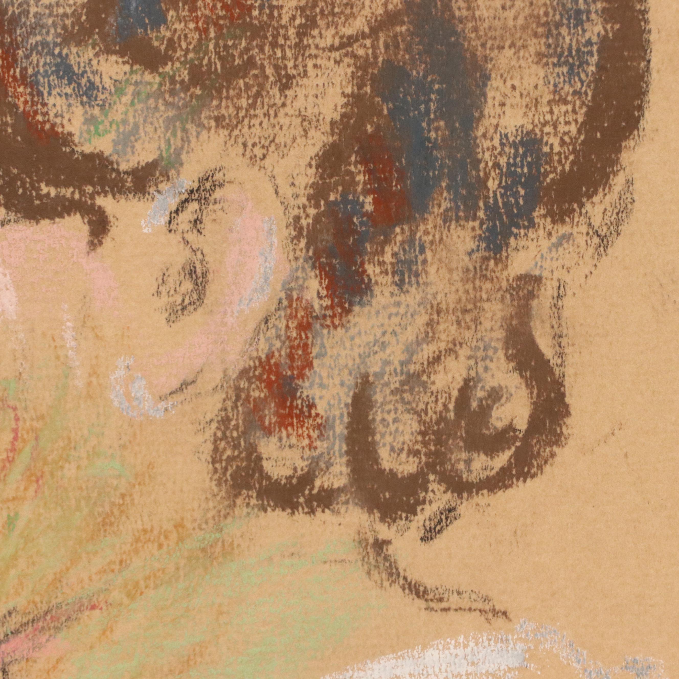 Herbert Barnett Chalk Pastel Portrait Drawing of Child in Profile