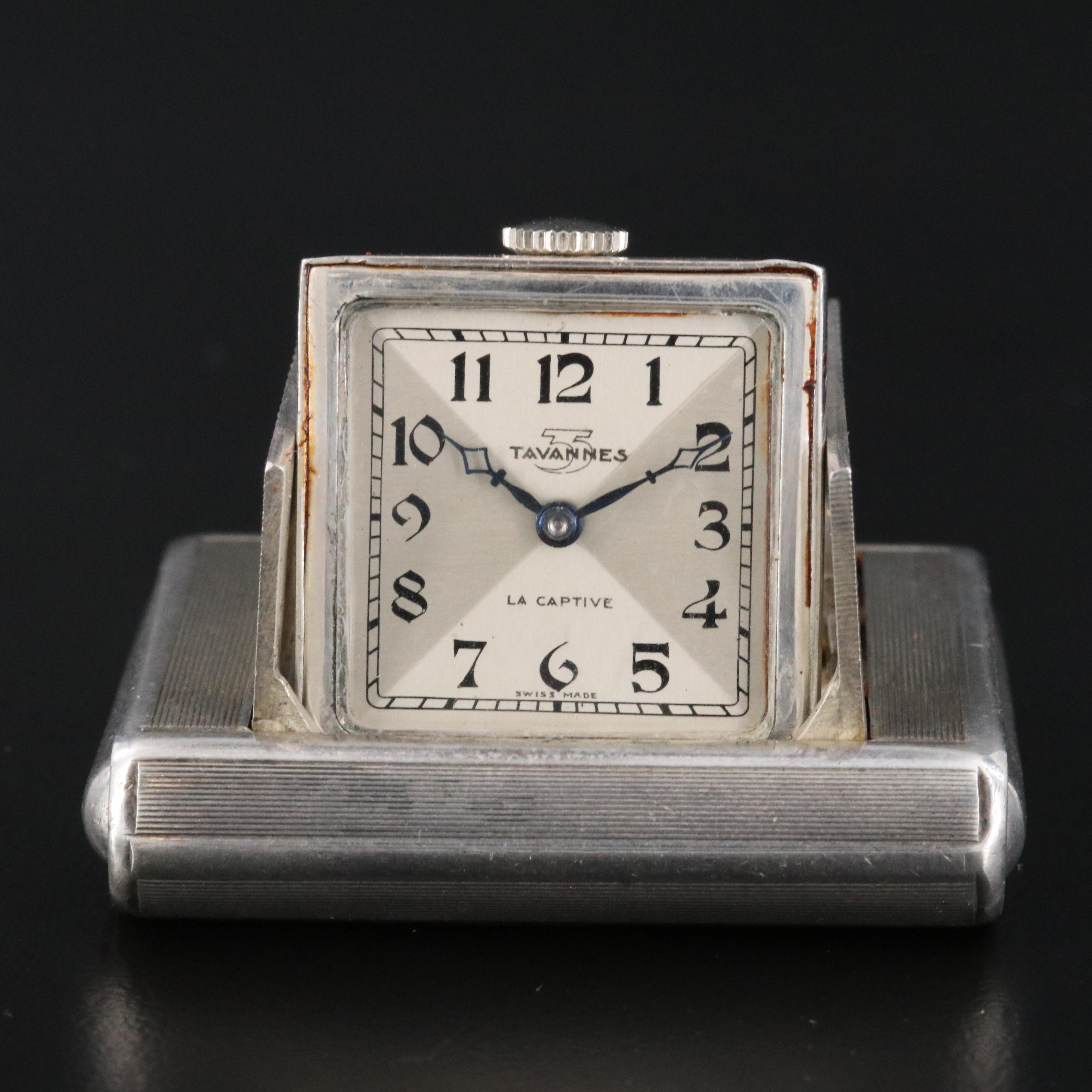Tavannes "La Captive" Sterling Art Deco Swiss Travel Clock