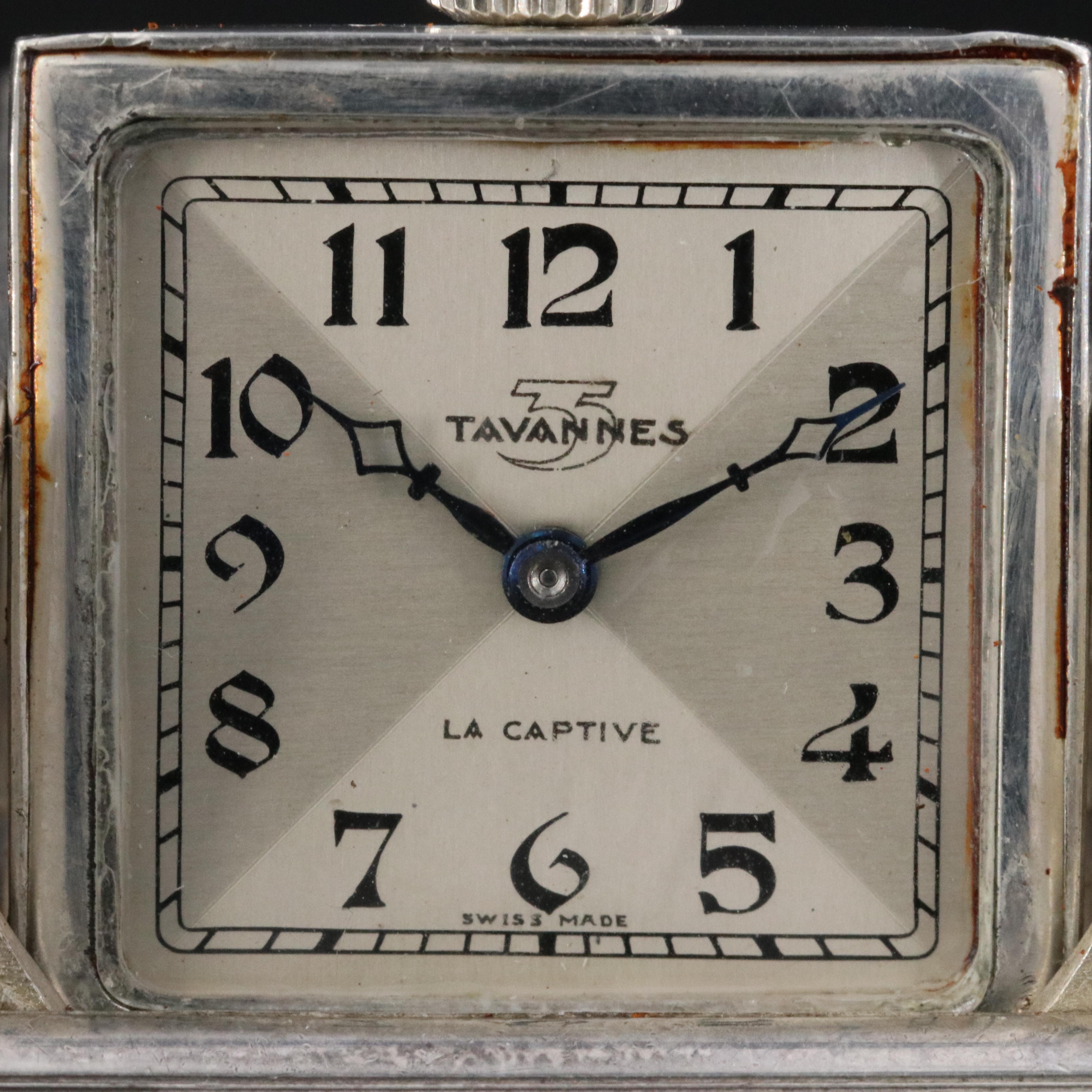 Tavannes "La Captive" Sterling Art Deco Swiss Travel Clock