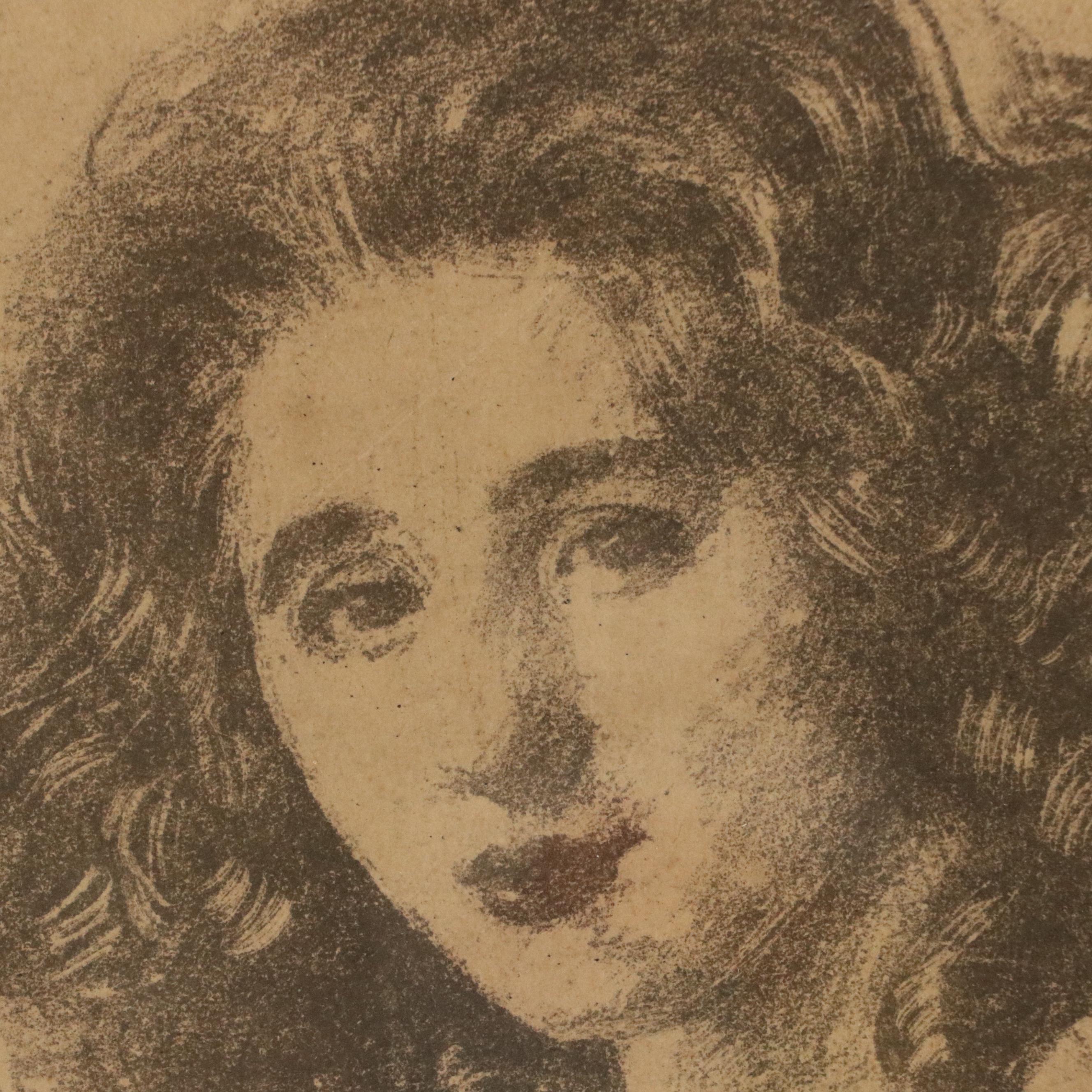 James R. Hopkins Etching "Portrait of a Woman," Mid to Late 20th Century