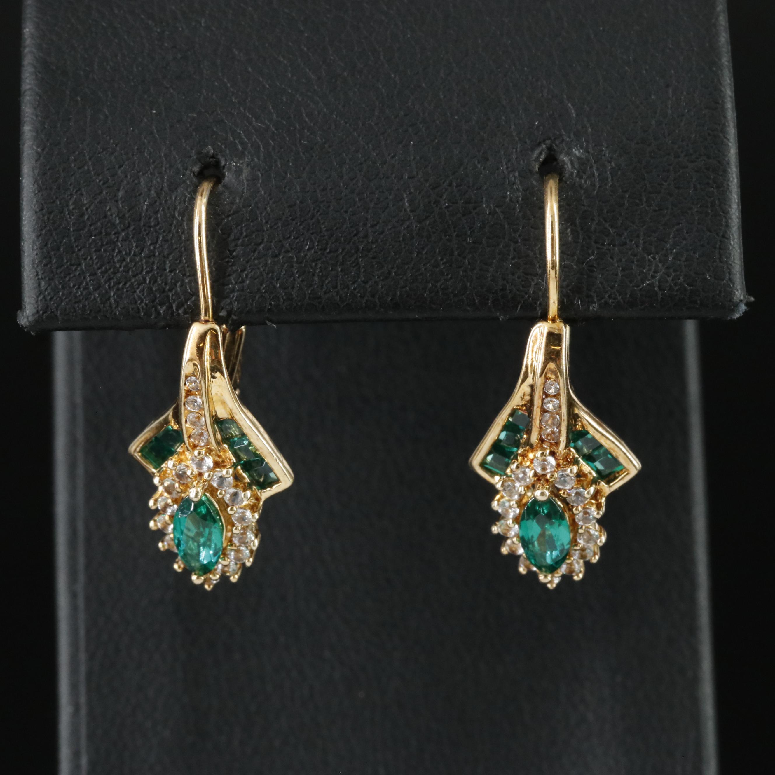 Sterling Emerald and White Sapphire Earrings
