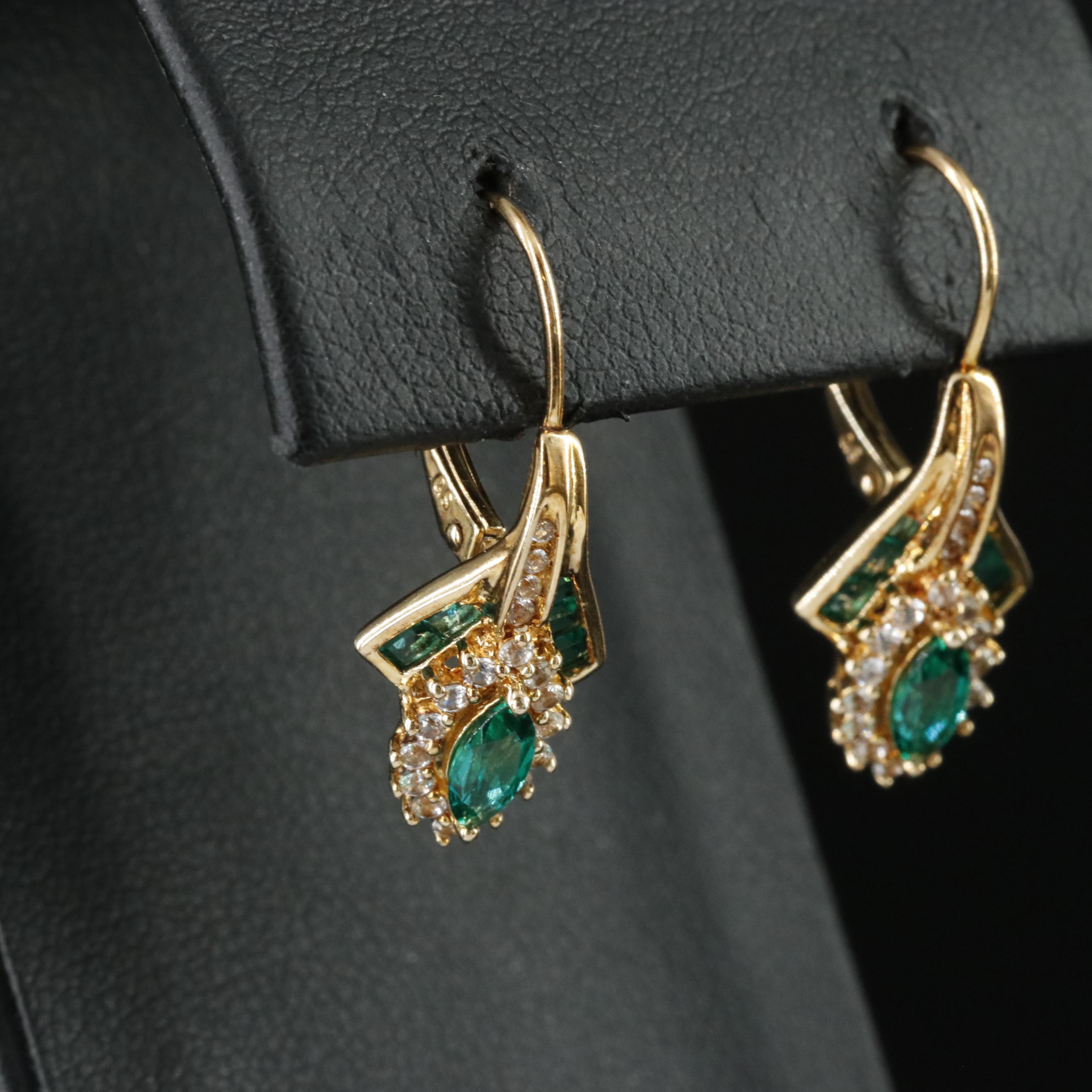 Sterling Emerald and White Sapphire Earrings