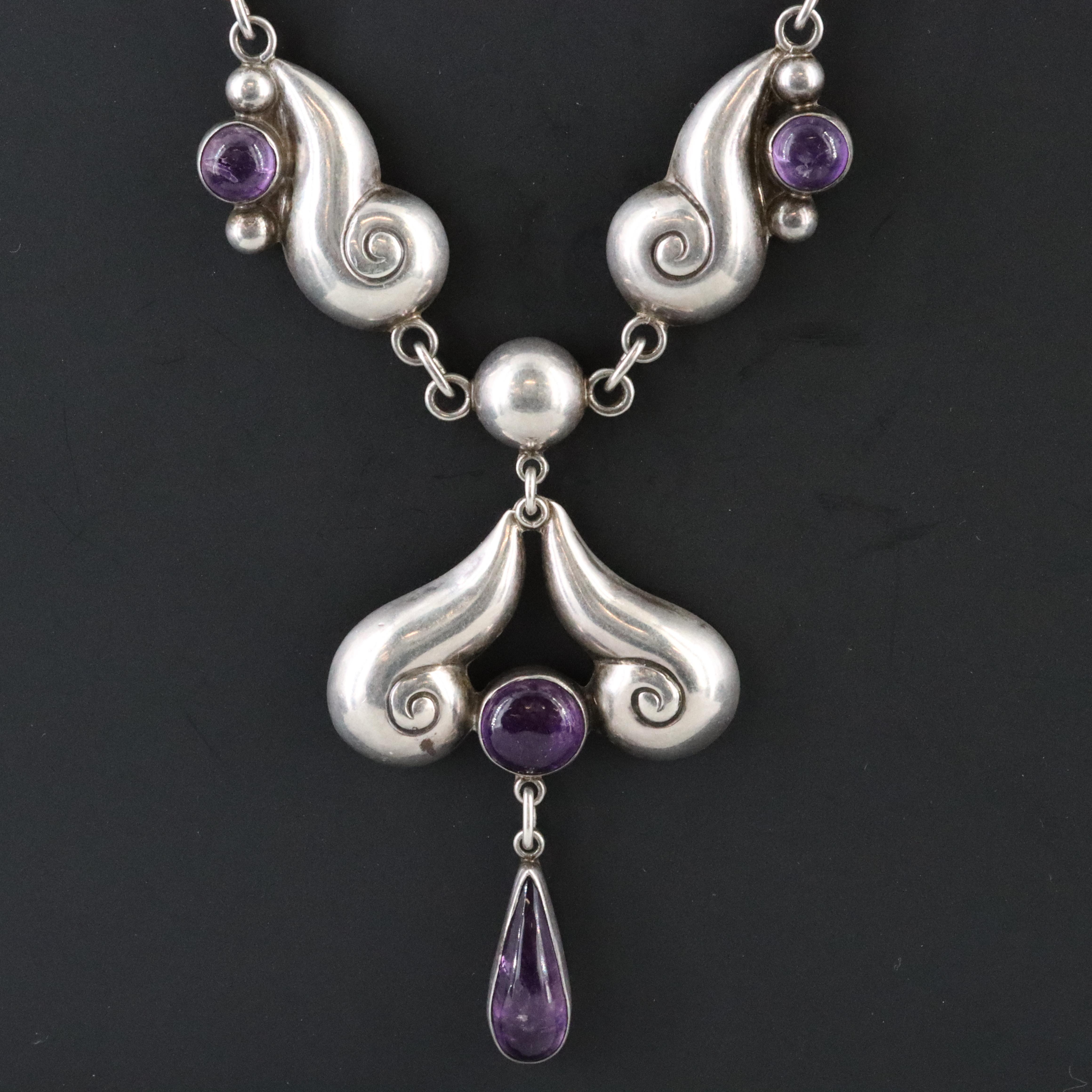 Mexican Modernist Style Sterling Amethyst Necklace