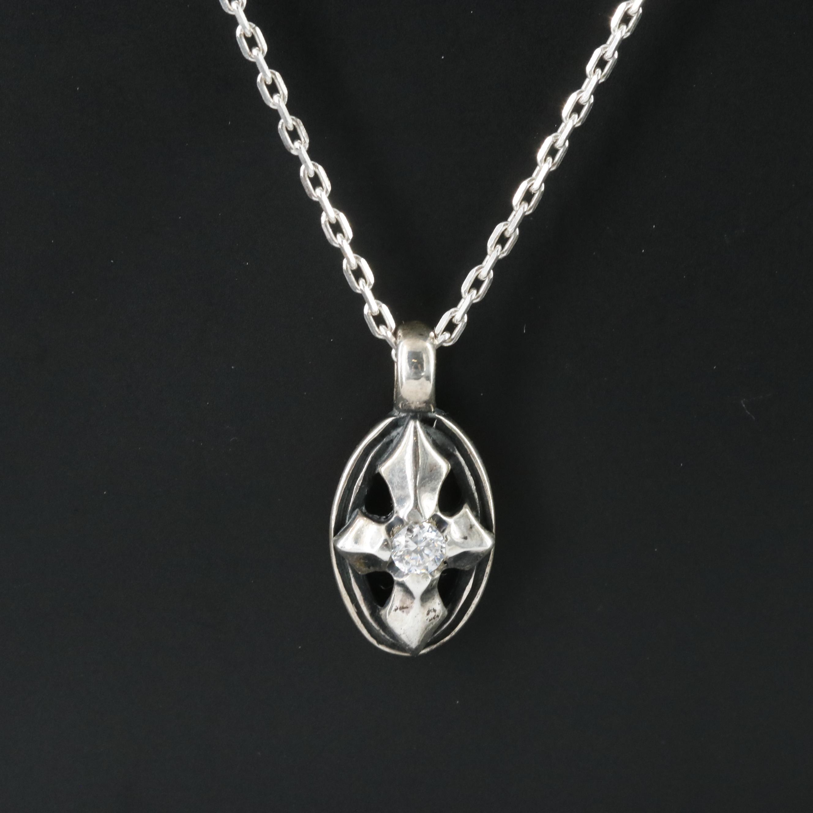 Bill Wall Sterling CZ Cross Pendant Necklace