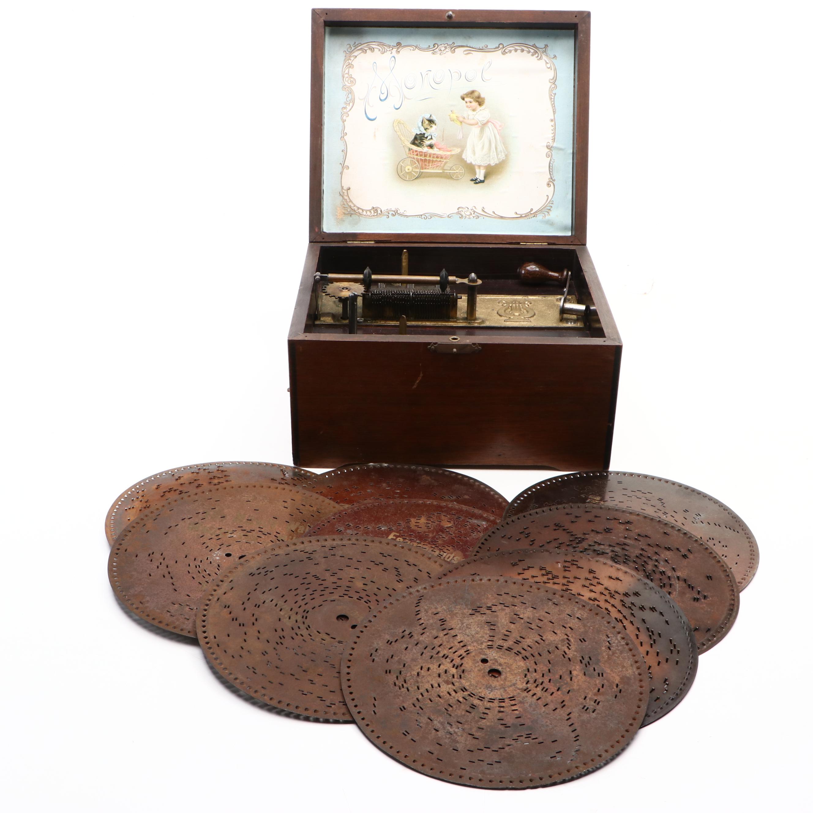 Monopol Wooden Disc Music Box with Monopol Discs