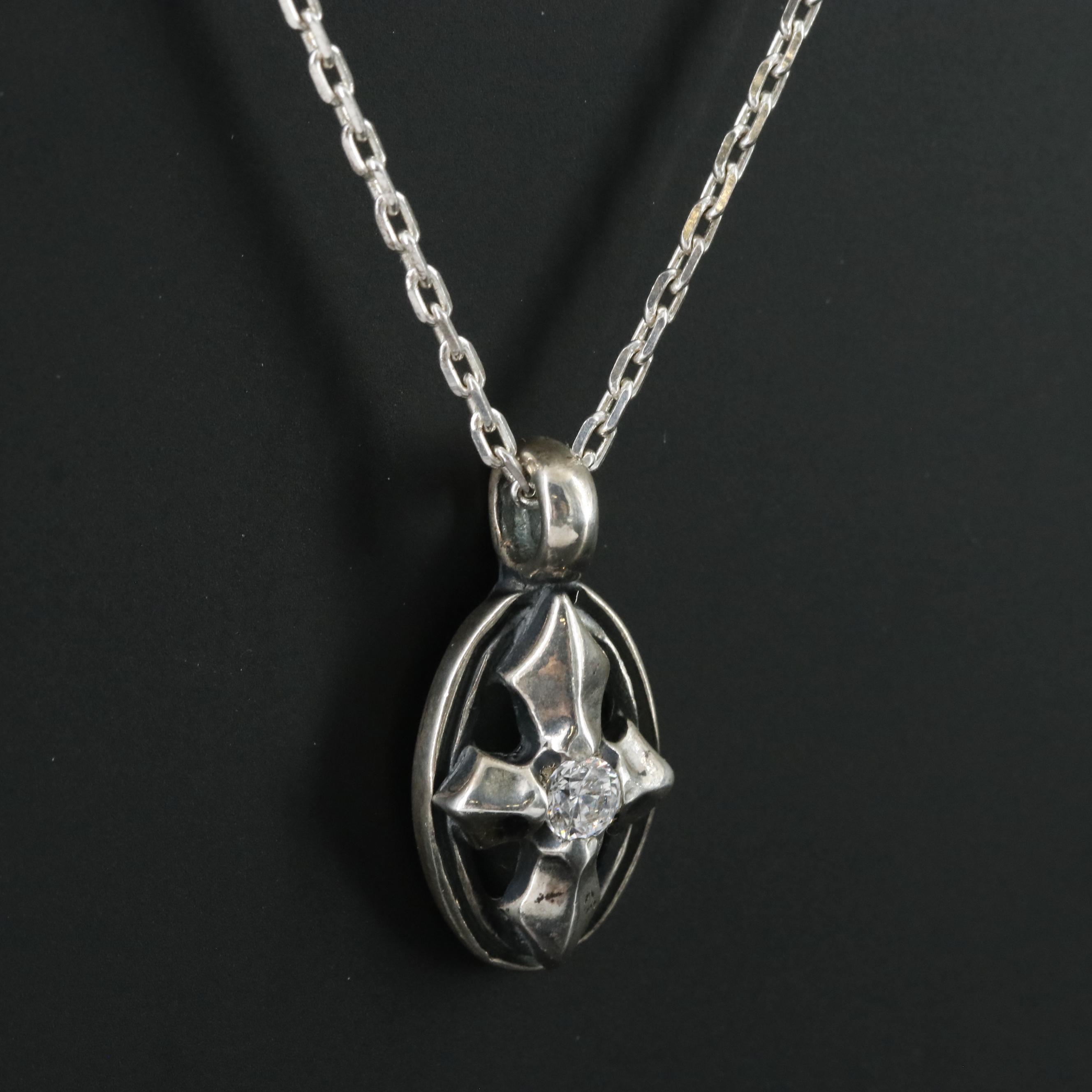 Bill Wall Sterling CZ Cross Pendant Necklace