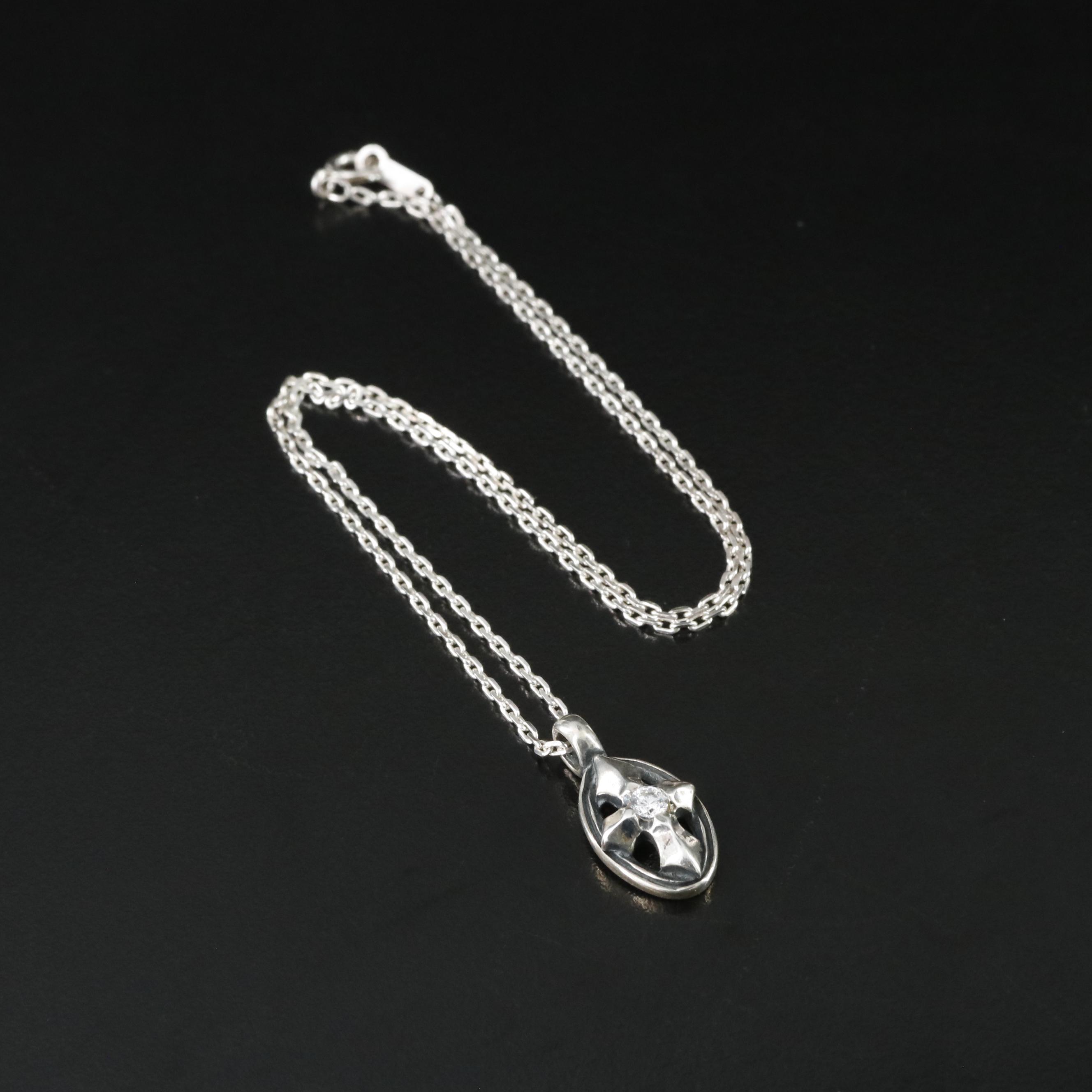 Bill Wall Sterling CZ Cross Pendant Necklace