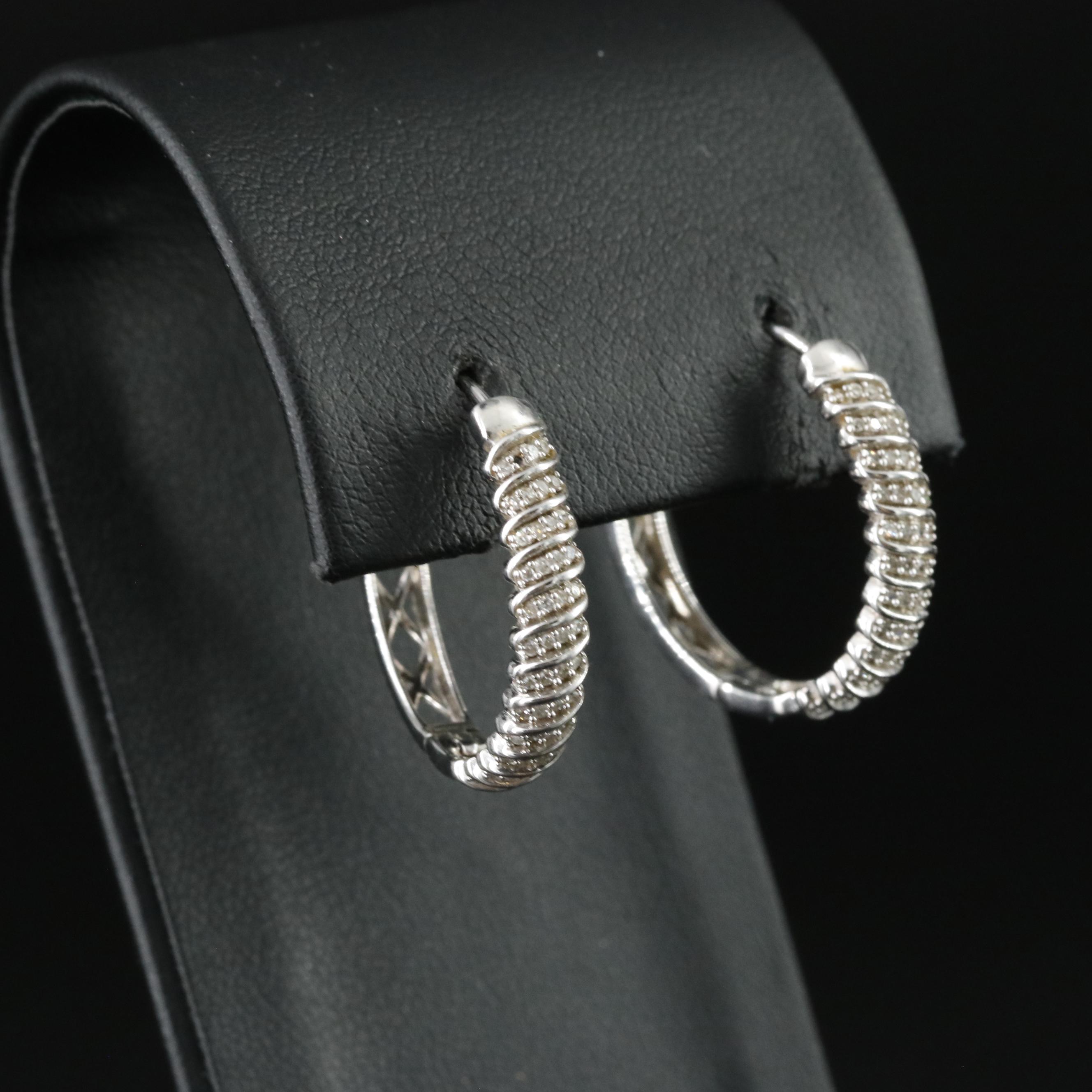 Sterling Diamond Hoop Earrings