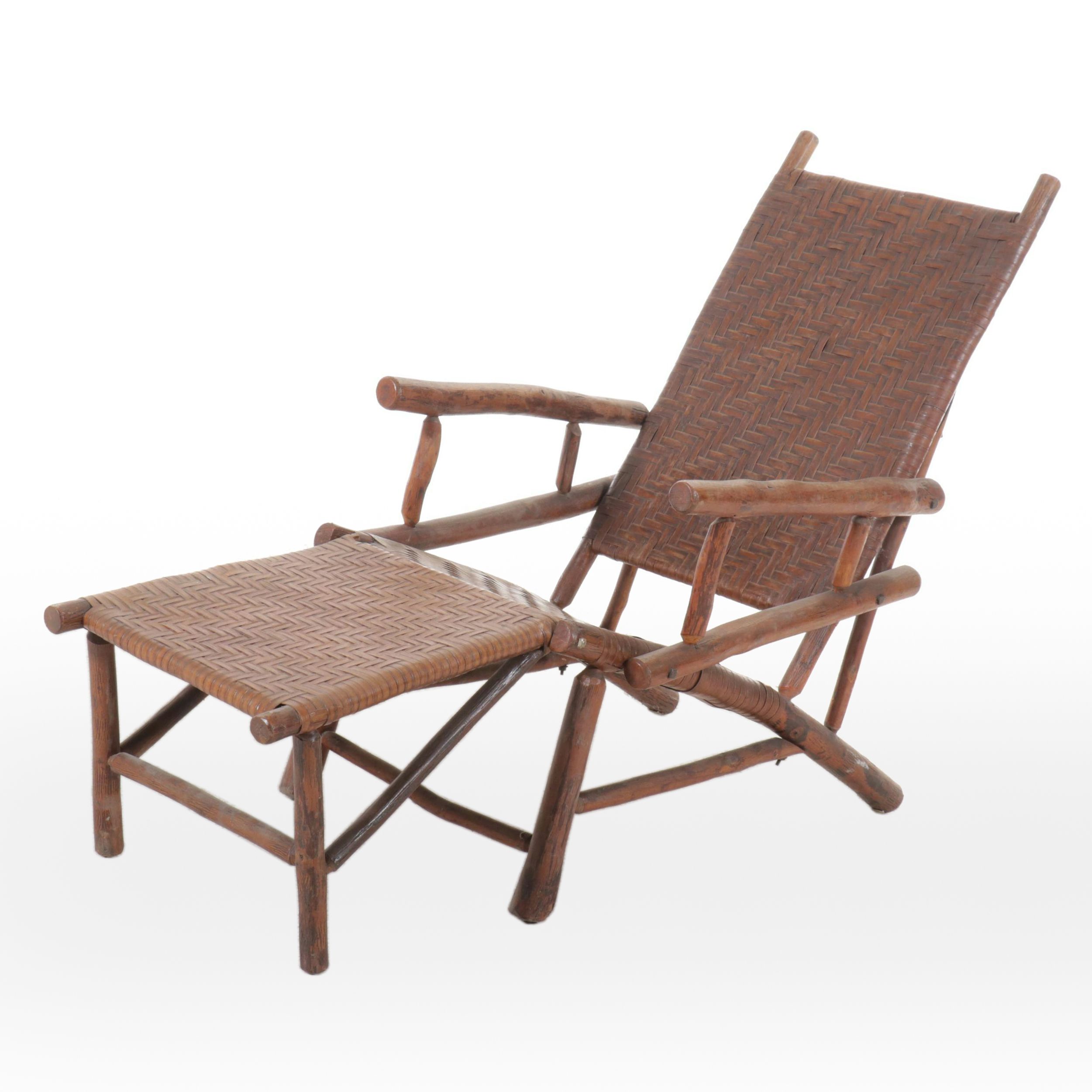 Adirondack Style Woven Willow Bark Lounge Chair with Ottoman